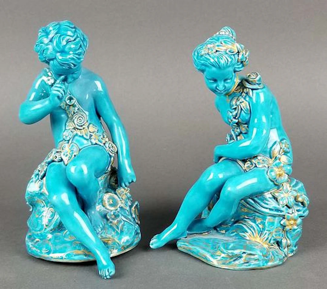 Pair of 19th C. Sevres French Turquoise Blue Porcelain
