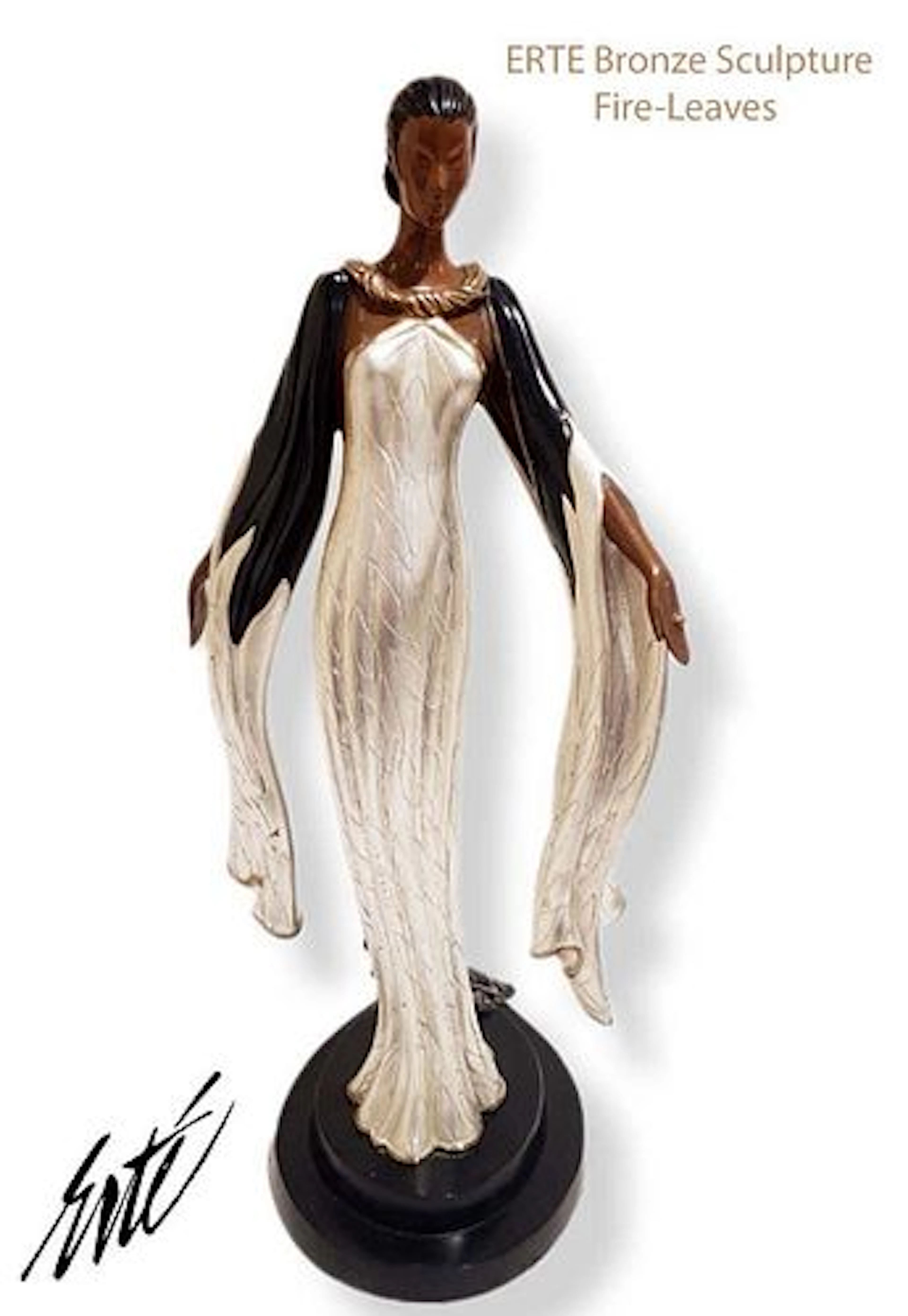 ERTE FIRE-LEAVES BRONZE SCULPTURE, SIGNED