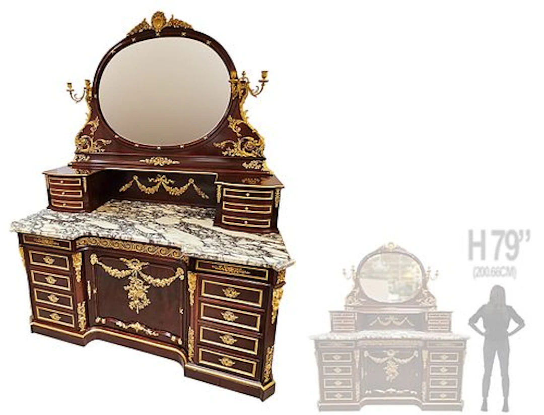 19th C. Monumental Louis XV Style Dressing Vanity Table, Signed By