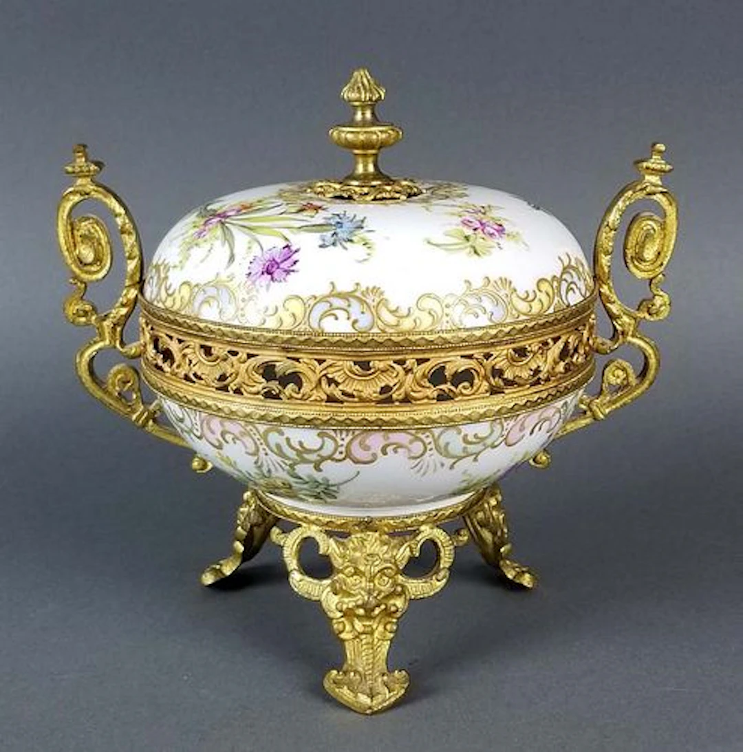 French Sevres Depose Porcelain and Bronze Candy Dish