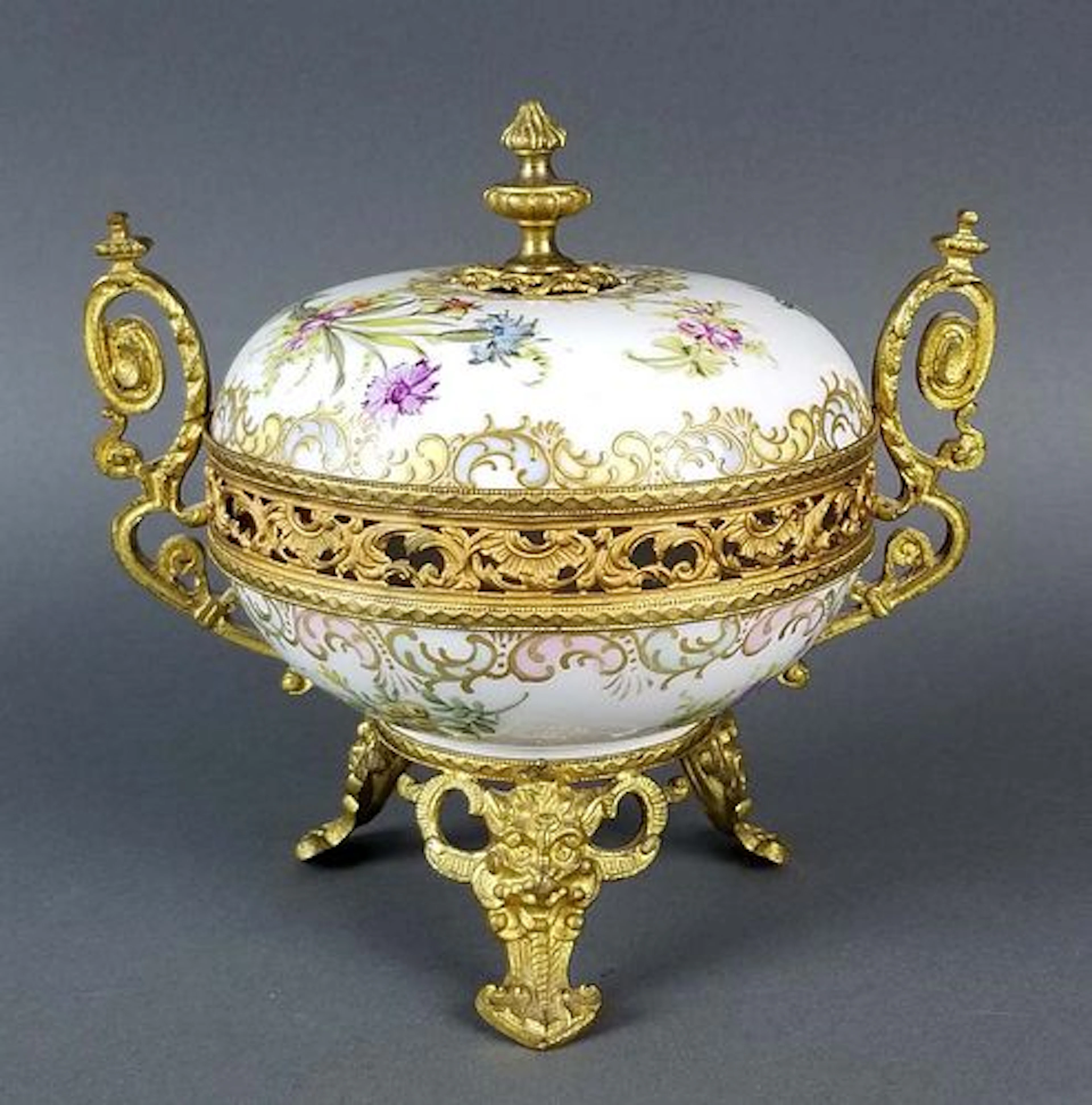 French Sevres Depose Porcelain and Bronze Candy Dish