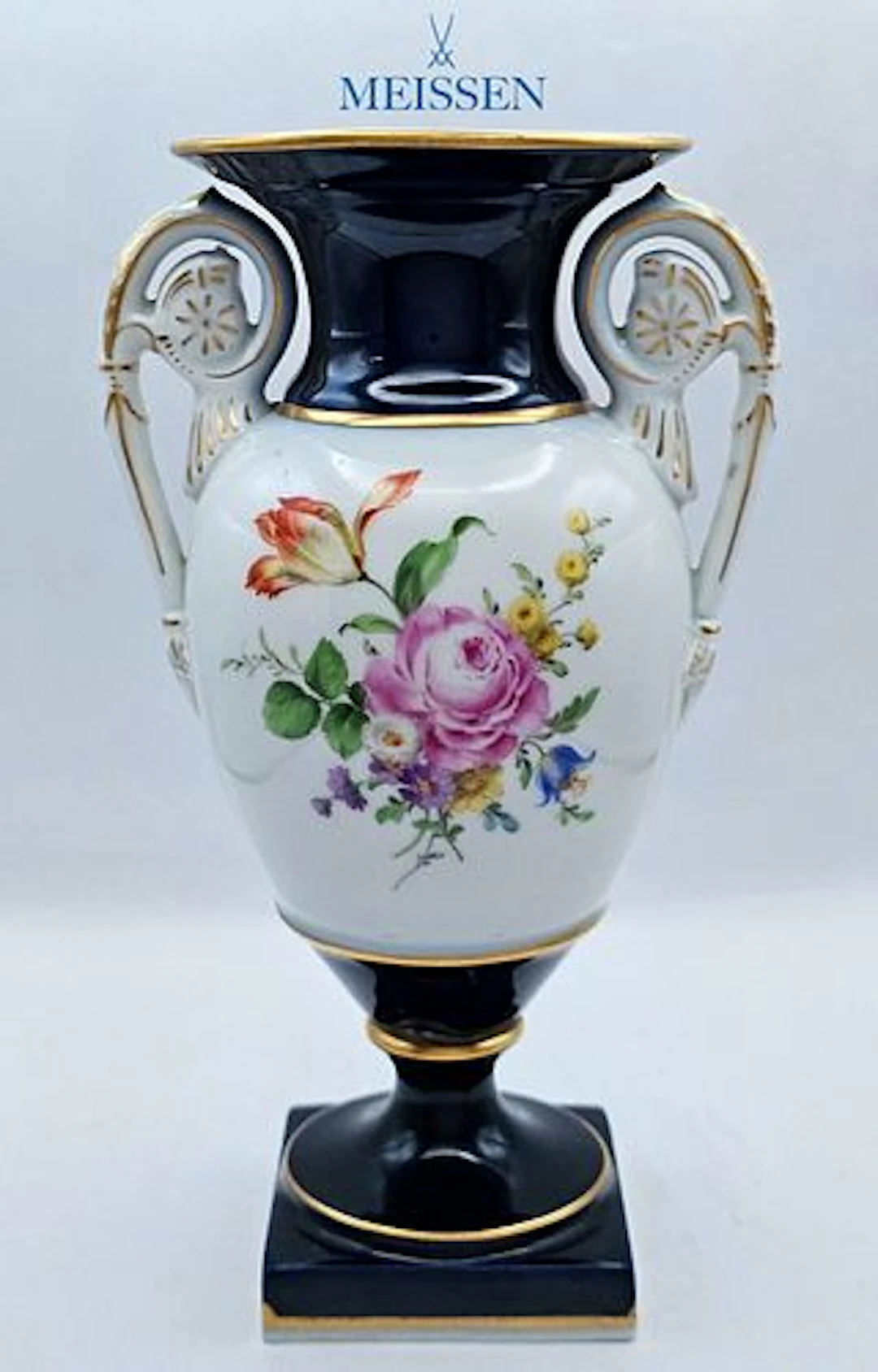 19th C. Meissen Hand Painted Floral Urn Vase