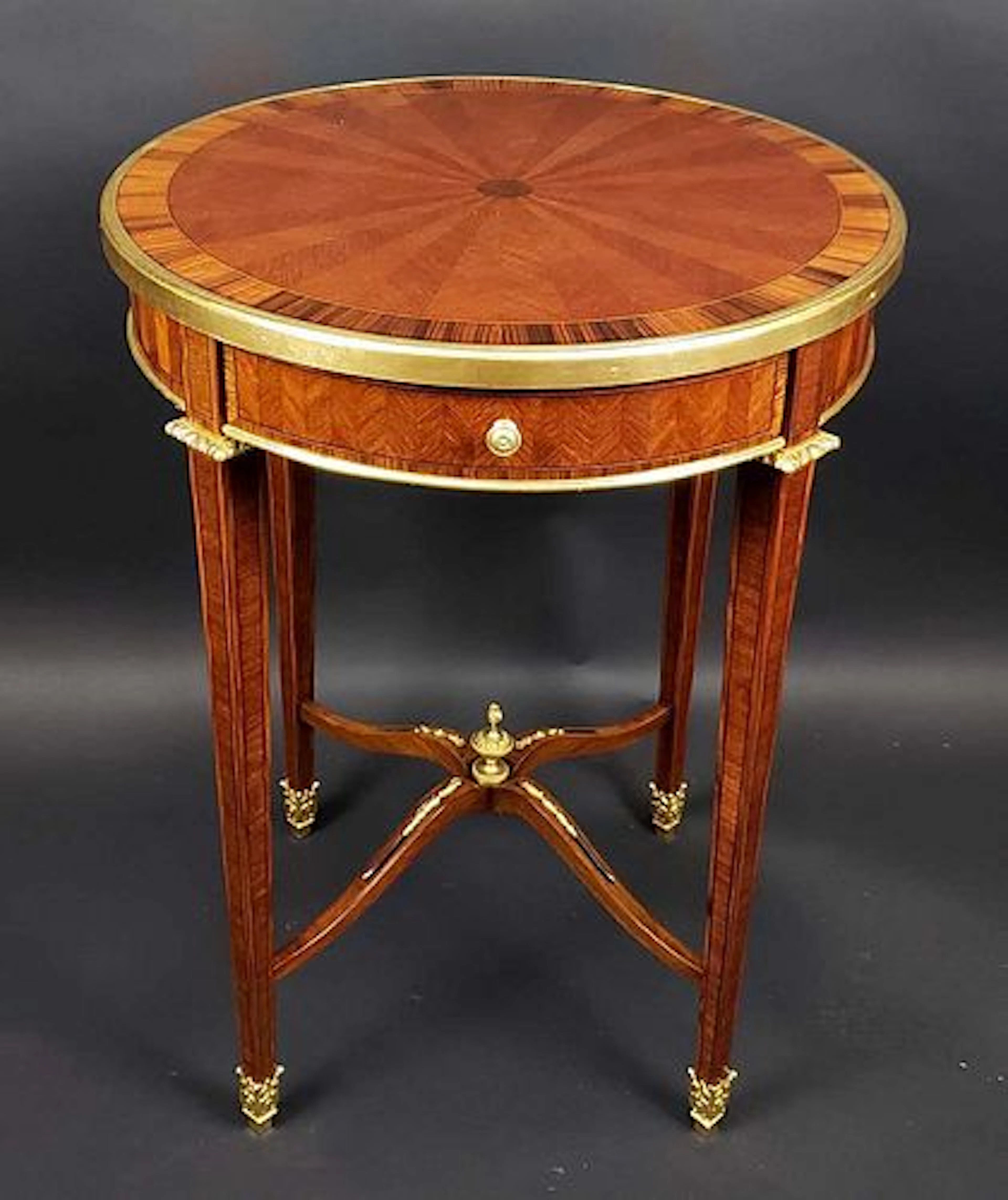 French Gilt Bronze Mounted Kingwood Rosewood & Parquetry Round Table
