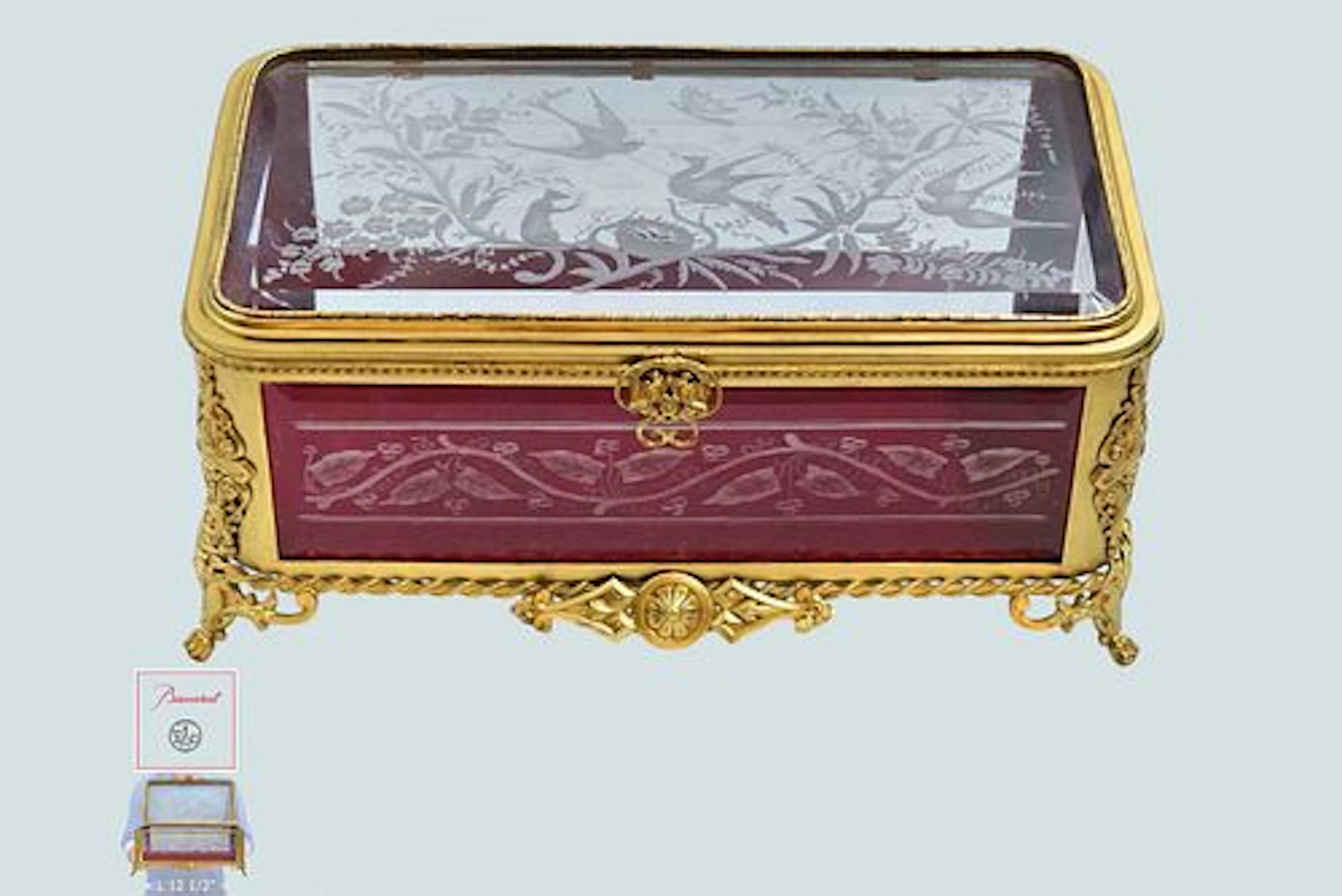 Large 19th C. Beautiful French Engraving Baccarat Glass Bronze Mounted Box