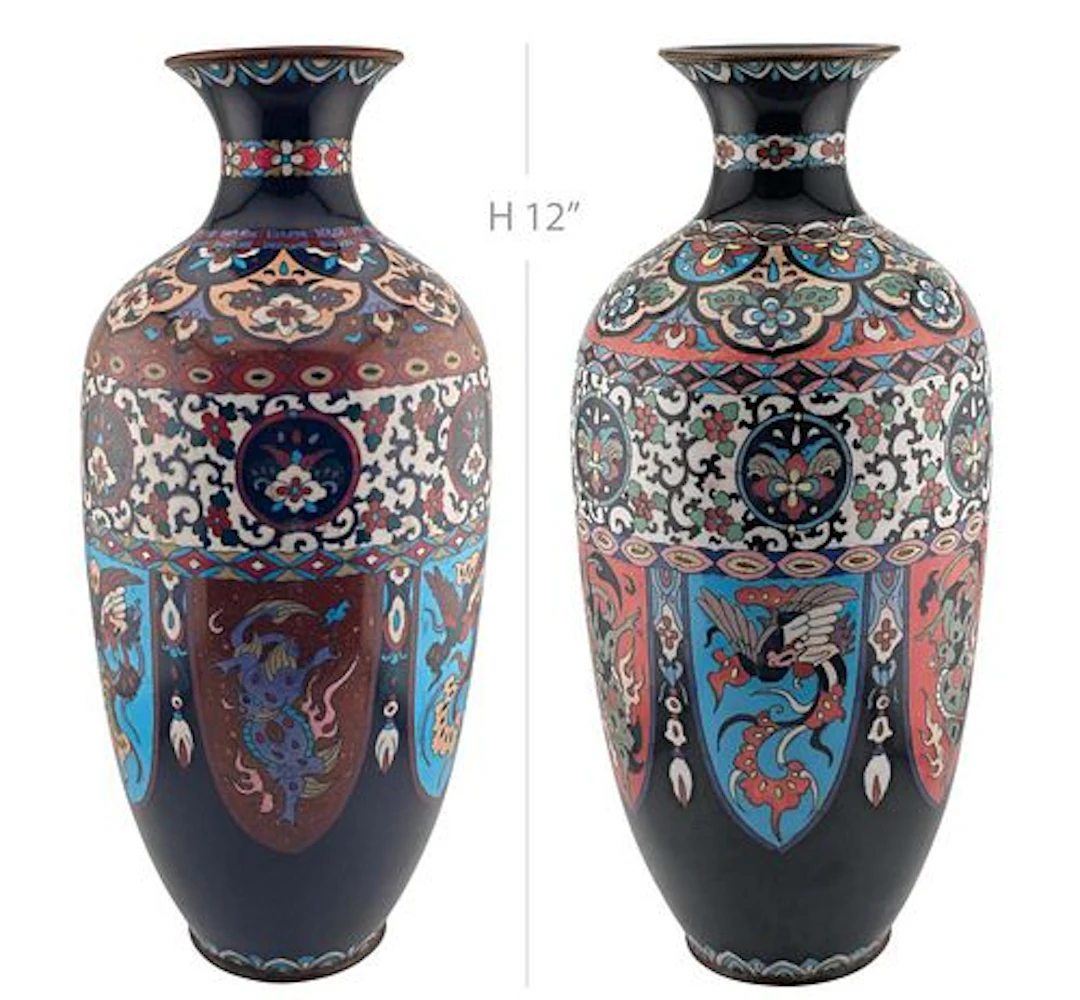 Pair Of Japanese Meiji Period, Circa 1880-1920's Cloisonne Enamel Vase