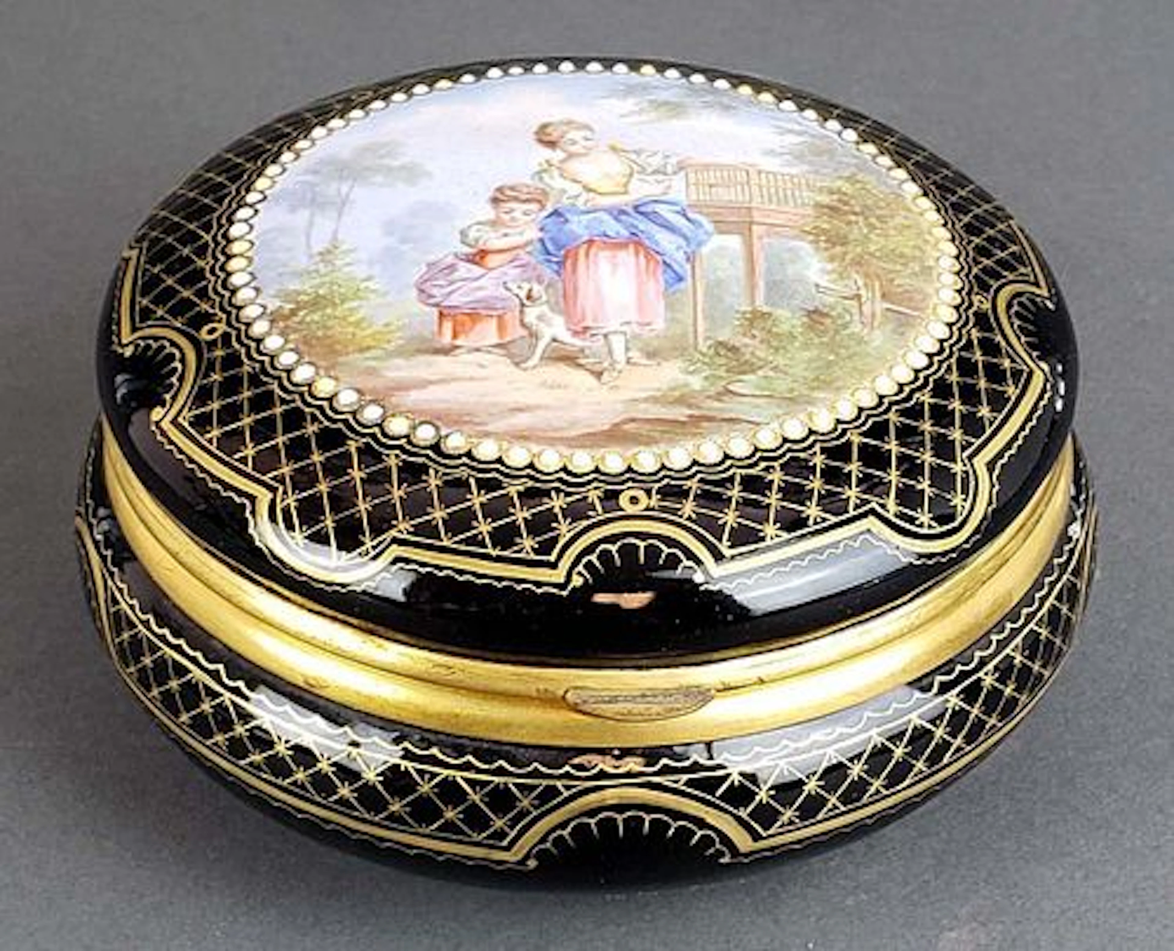 French Porcelain & Enamel Round Jewelry Box