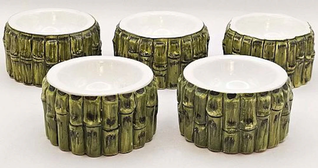Set Of Five Italian Faux Ceramic Bamboo Caviar Dishes