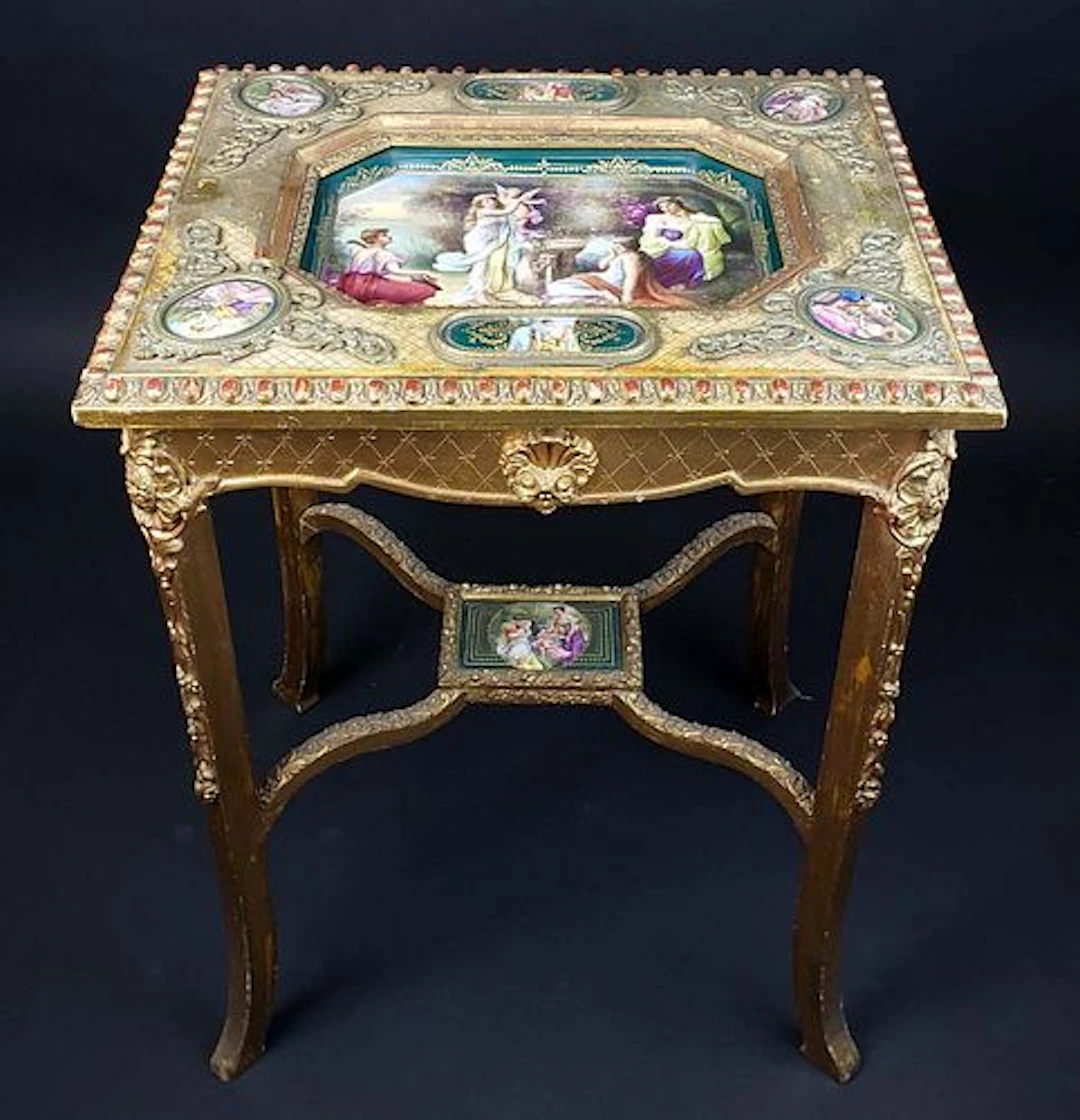 Giltwood Louis XVI Style Table w/ Royal Vienna Plaques