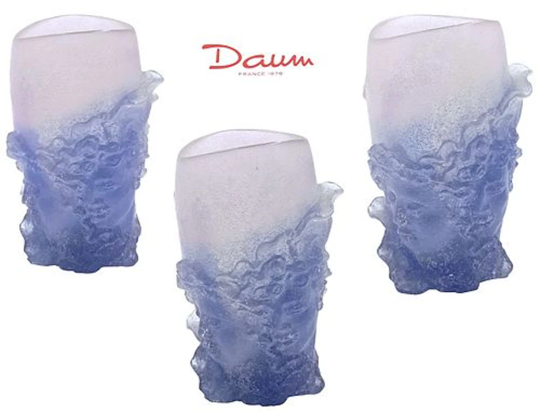 Trio Daum Freres 'Pate De Verre' Two-Face Engraved Vases
