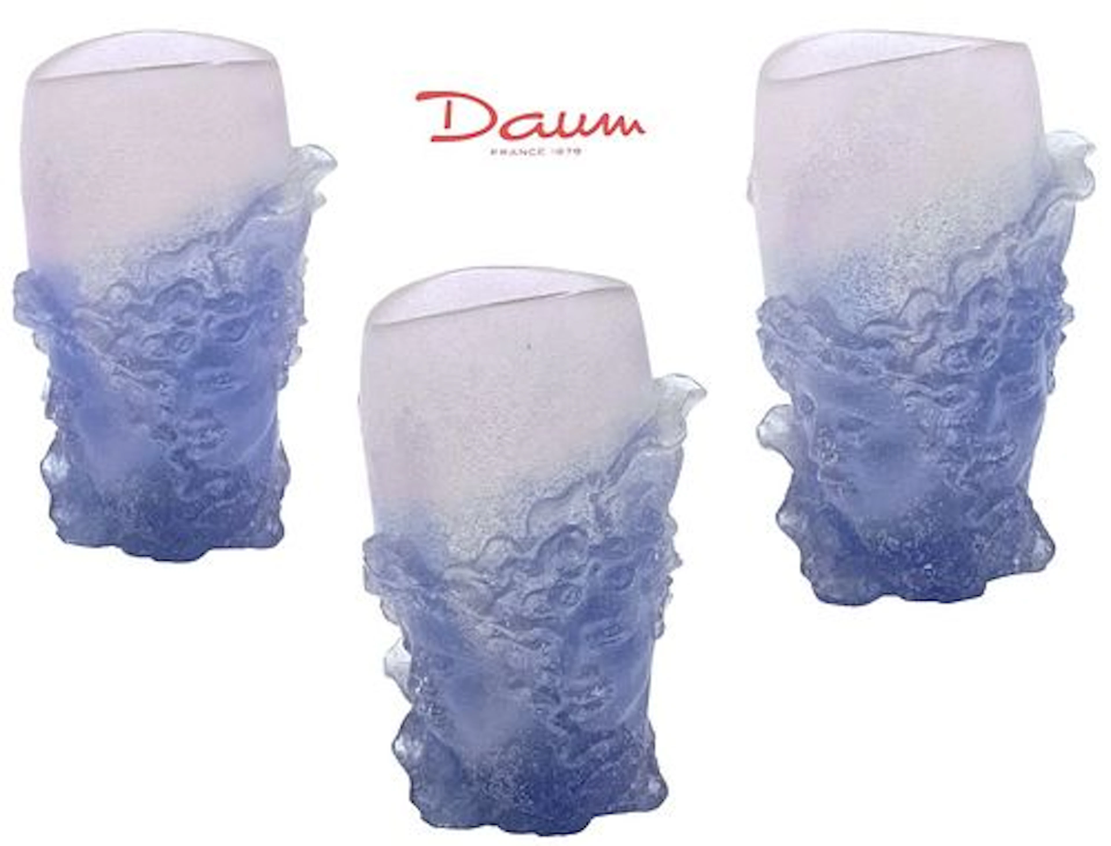 Trio Daum Freres 'Pate De Verre' Two-Face Engraved Vases