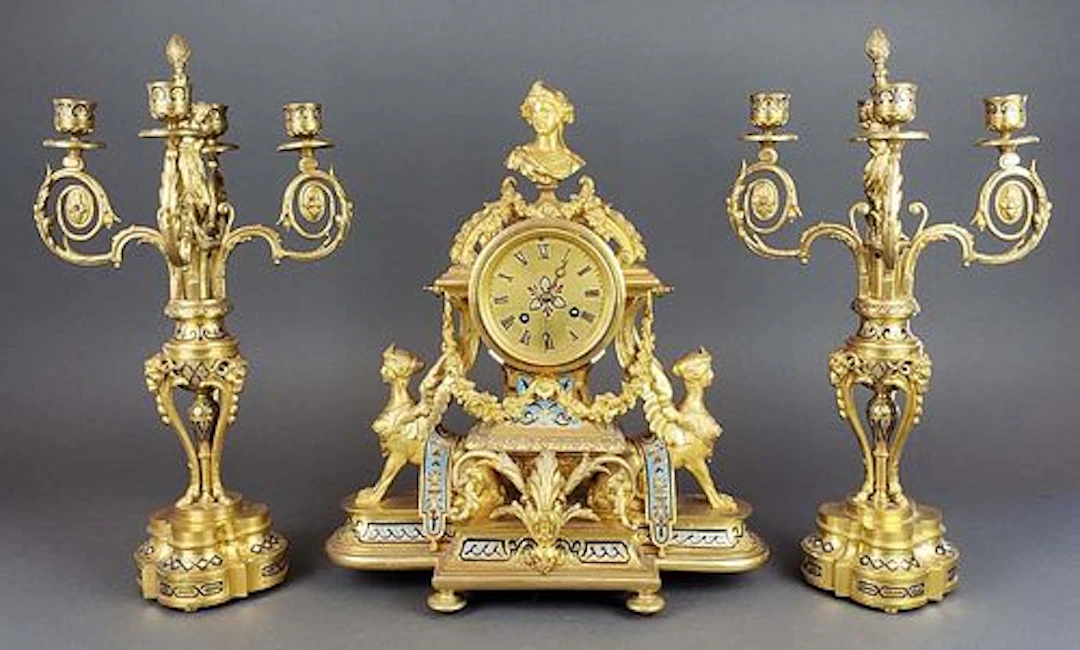 19th C. French Champleve Enamel & Bronze Figural