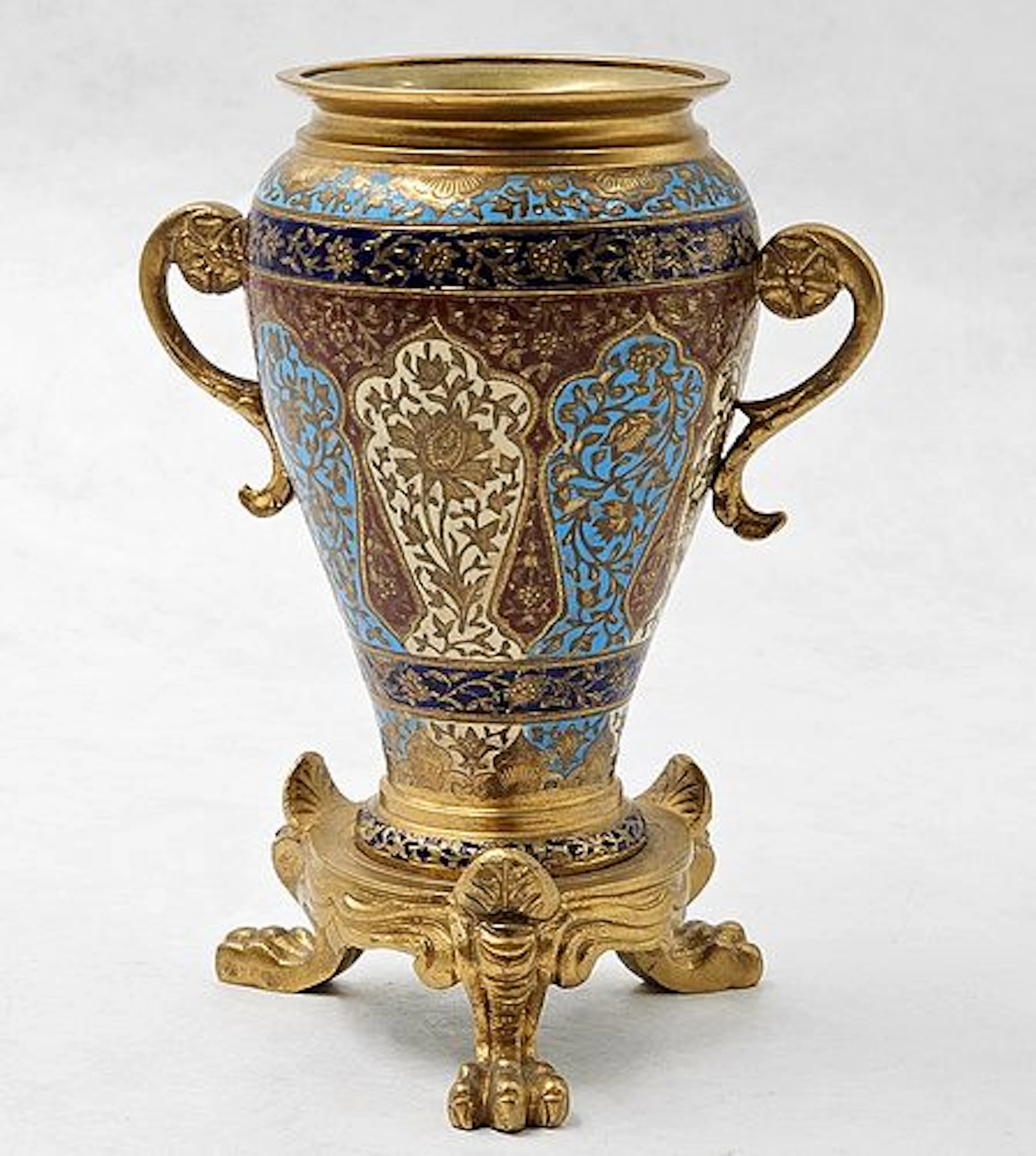 19th C. French Gilt Bronze & Champleve Enamel Vase