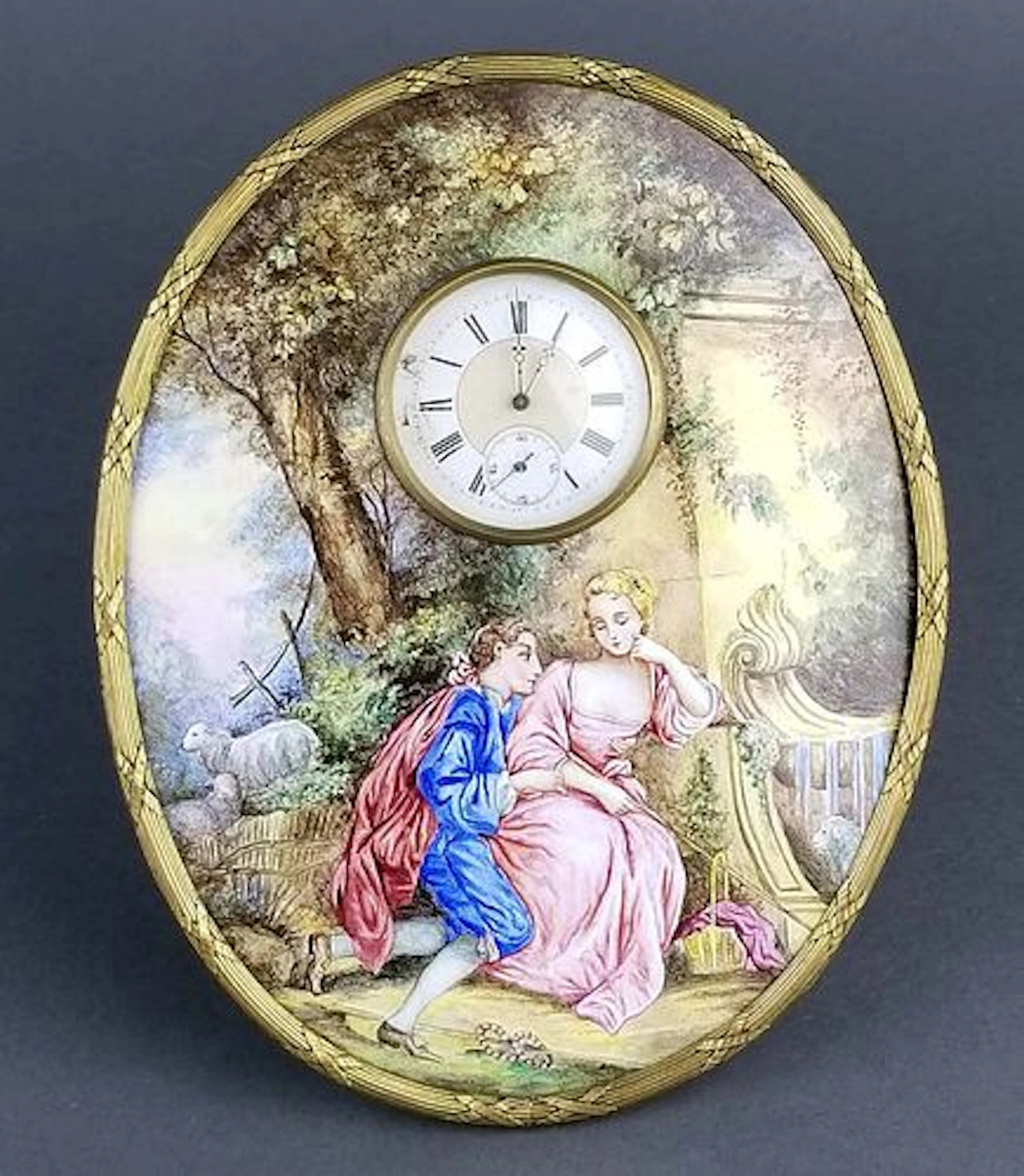 Large Austrian Viennese Enamel Table Clock, 19th C.