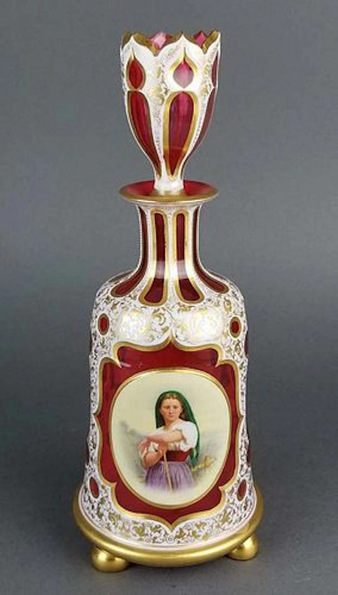 Fine 19th C. Bohemian Diamond Cut Decanter