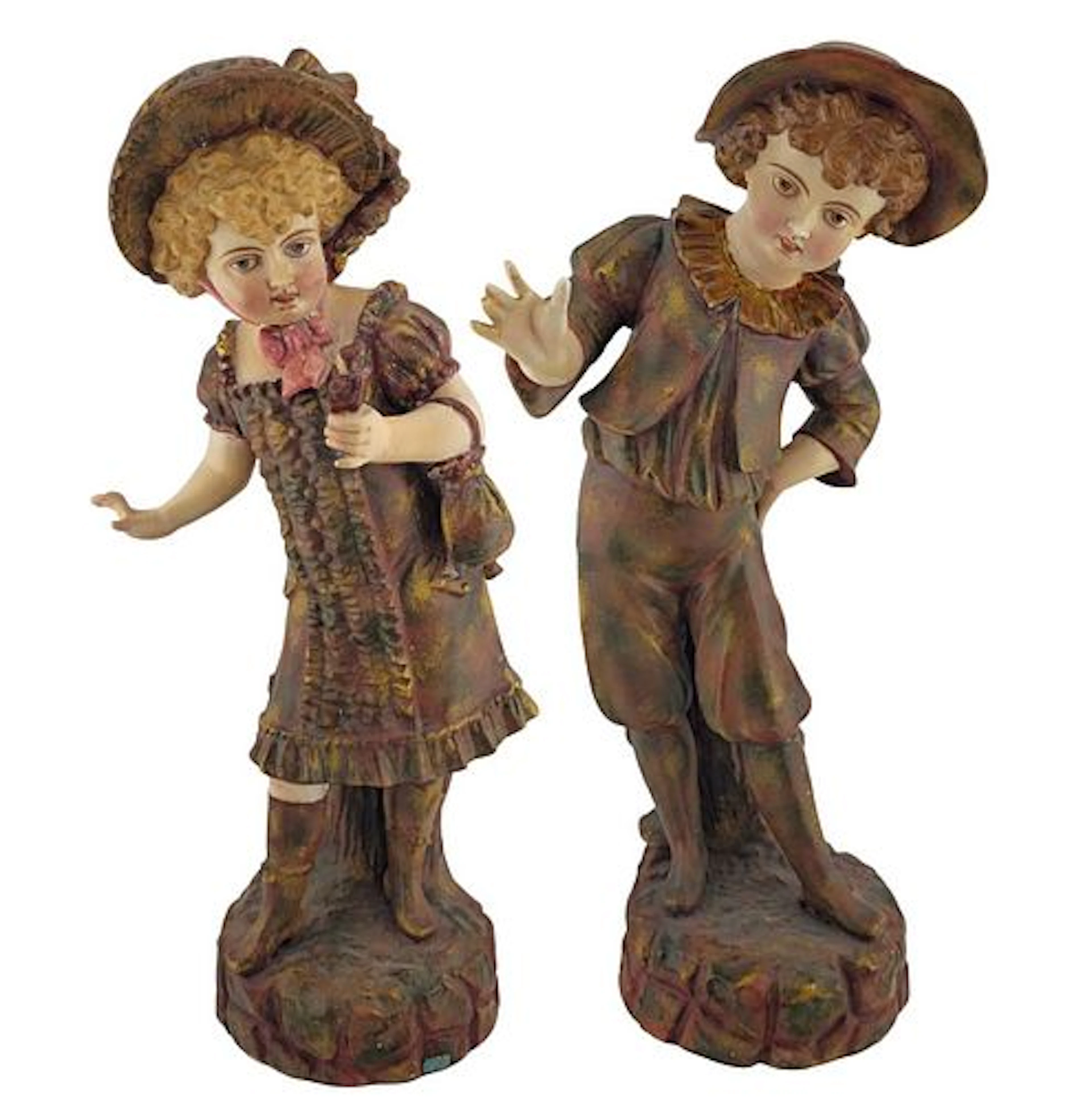 19th C. Pair Of Antique Hand-Painted Porcelain Figurine