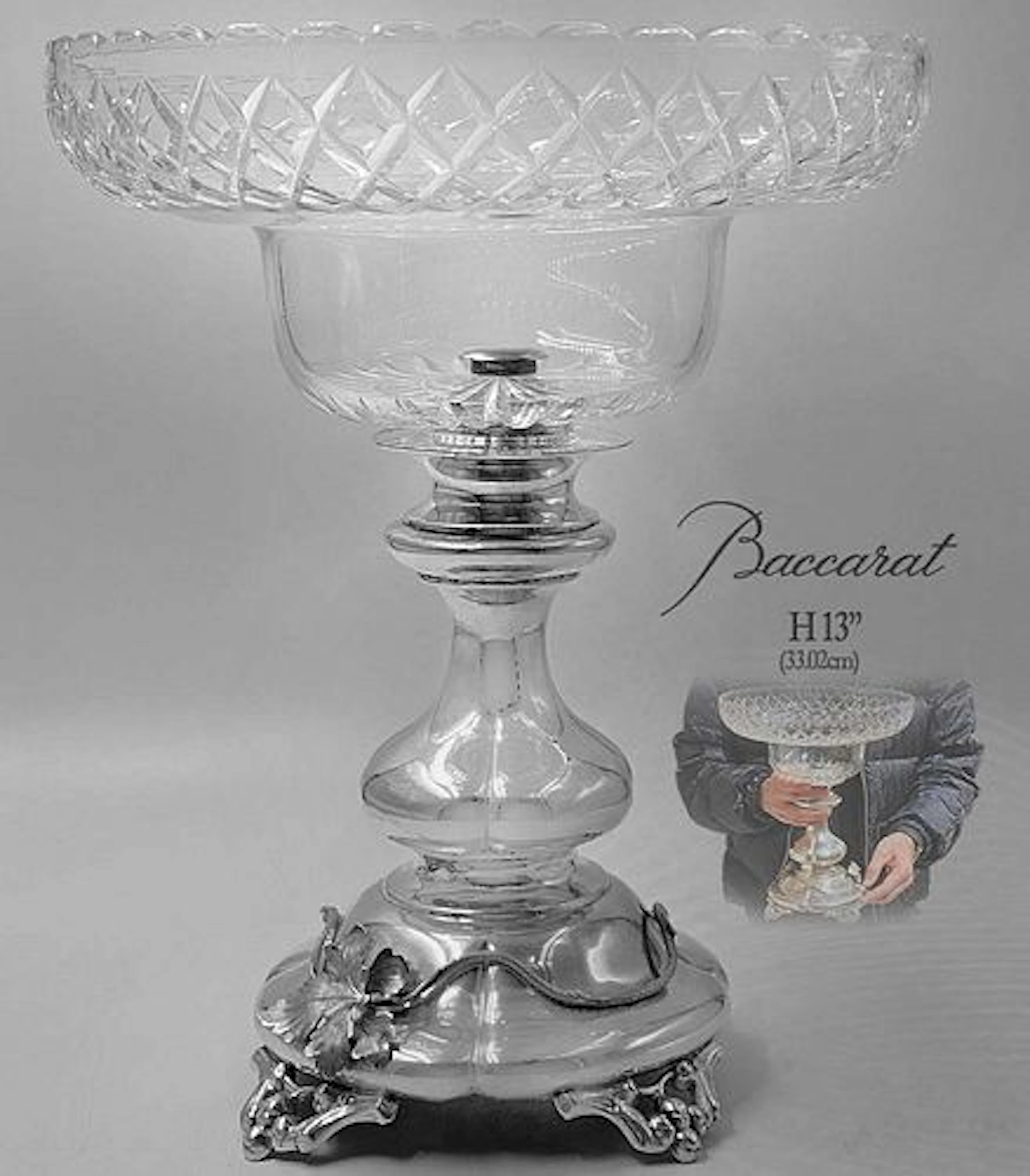 19th C. Silver (652g) With Baccarat Crystal Centerpiece