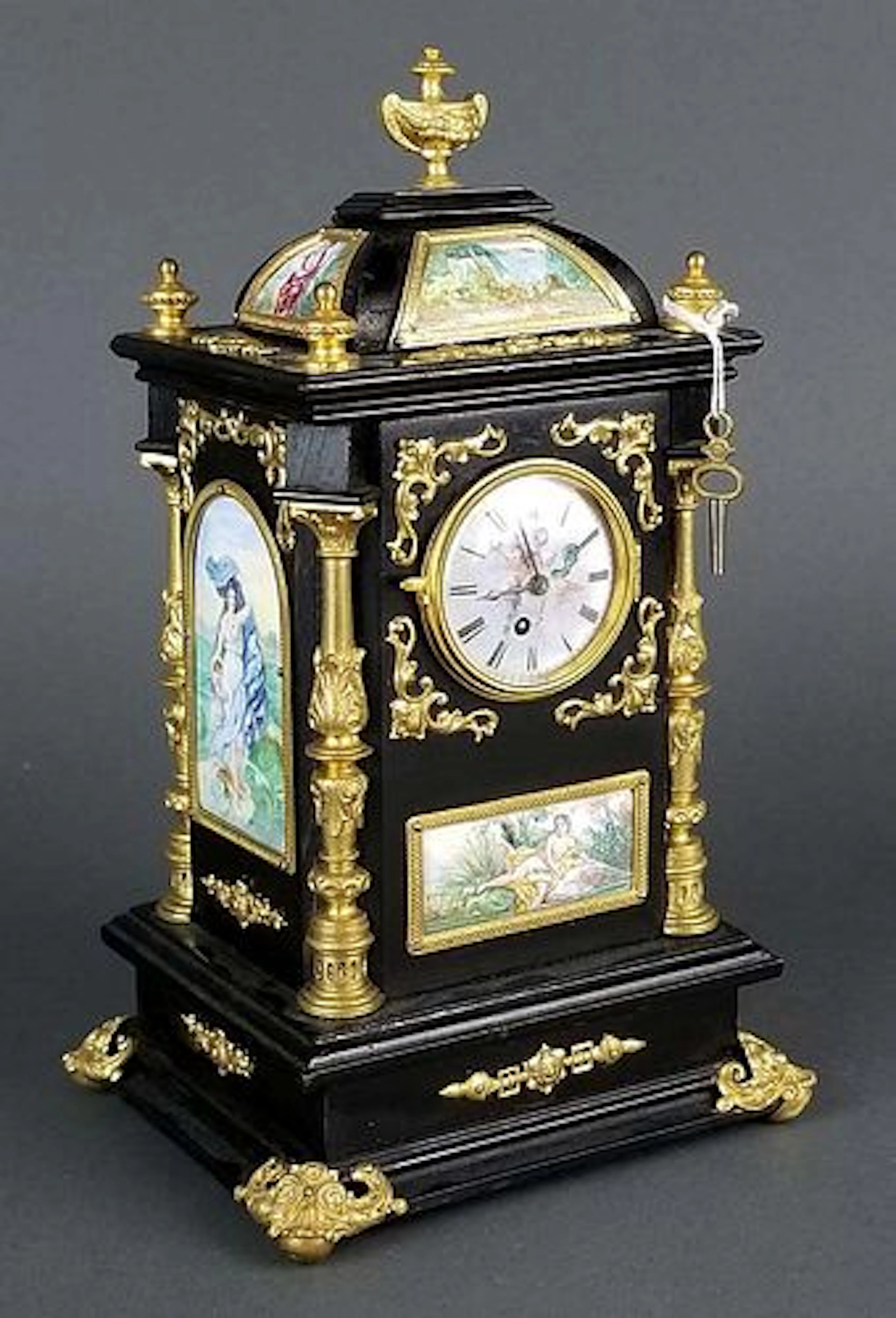 19th C. Large Austrian Viennese Enamel Clock
