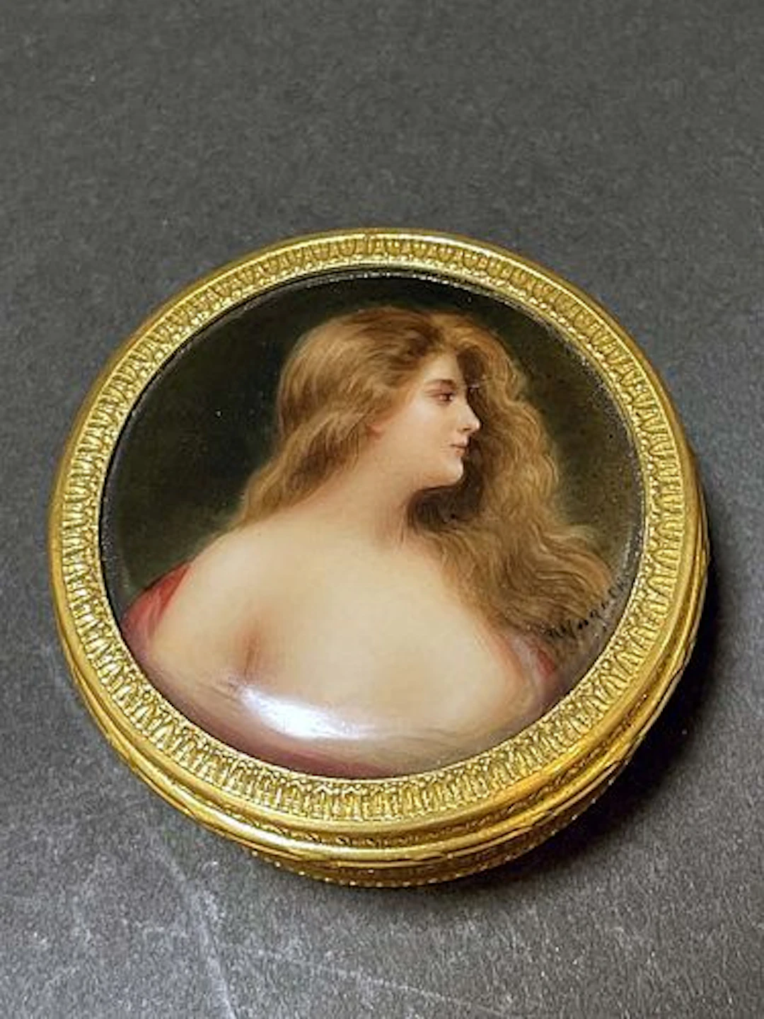 19th C. Royal Vienna Compact Porcelain Hand Painted Plaque Of European