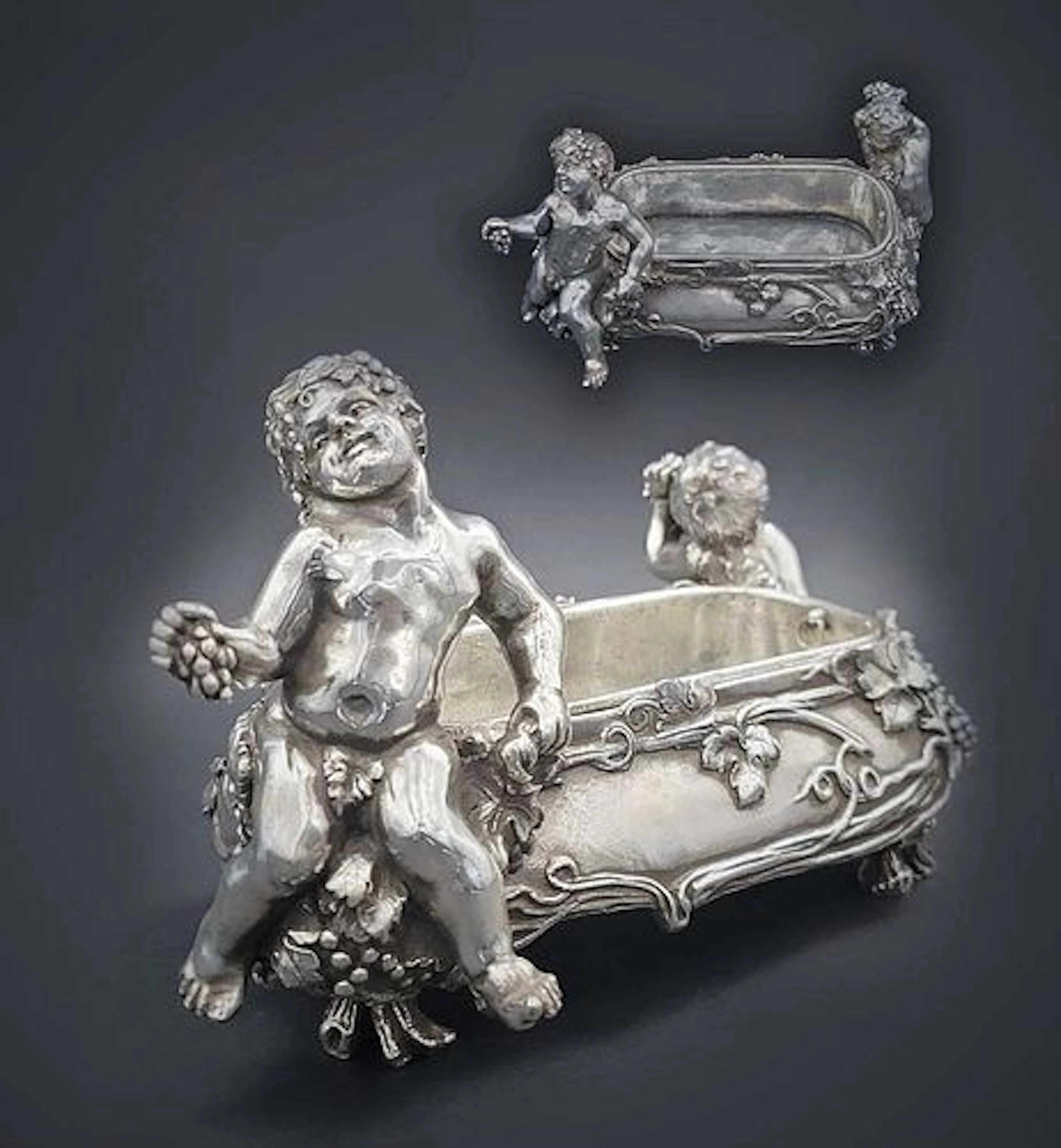19th C. Art Nova Figural Silver Plated Bronze Centerpiece