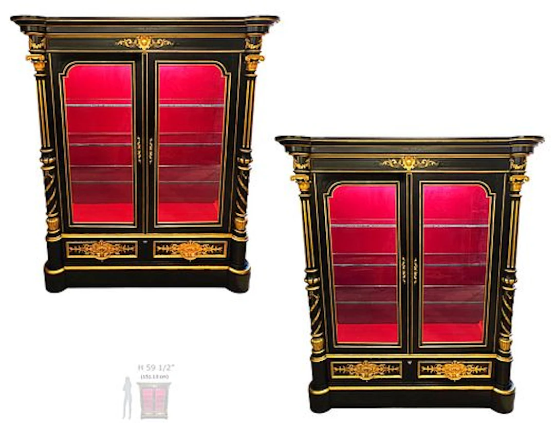 Pair Of 19th Century French Ebony’s Bronze Mounted Vitrine / Cabinets