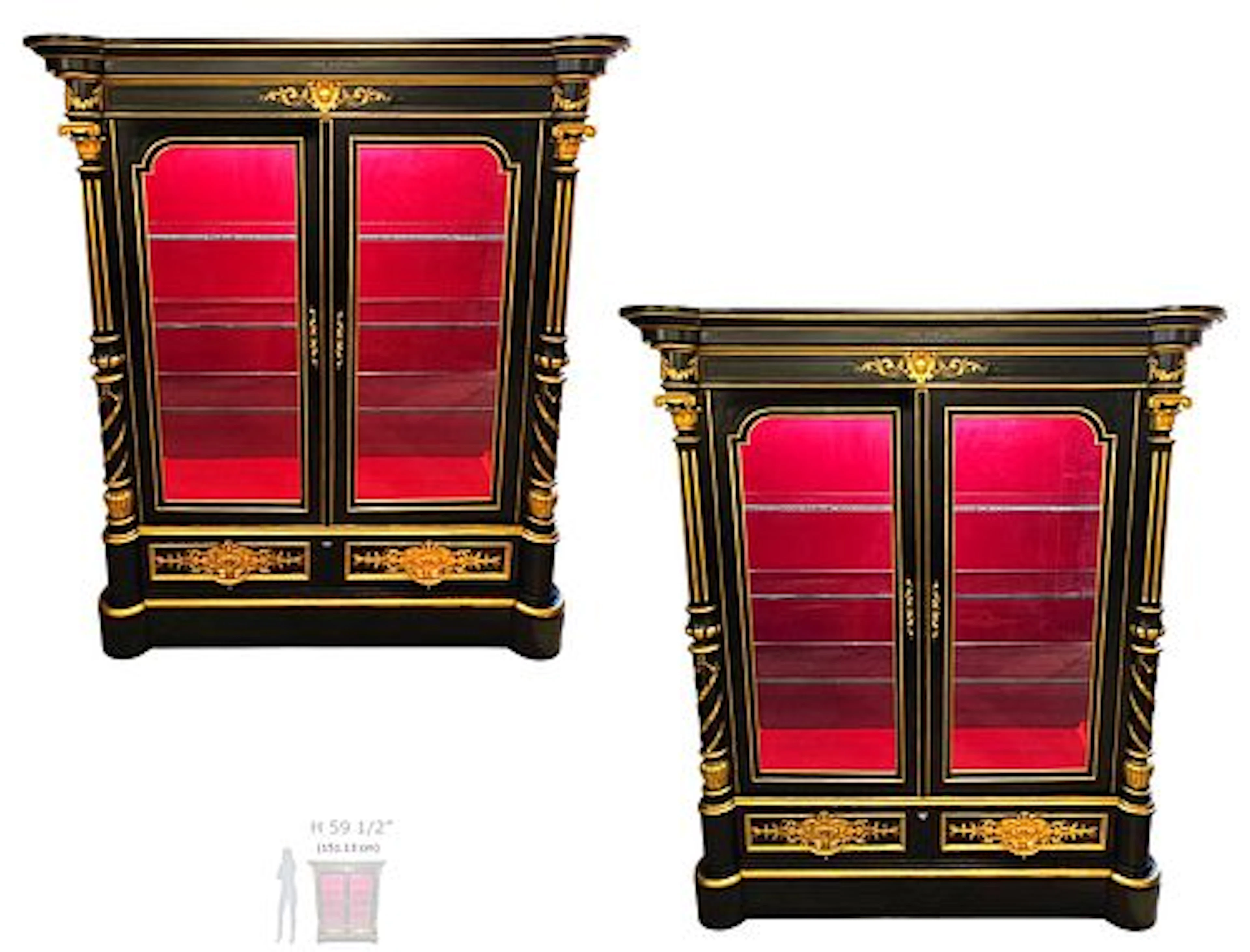 Pair Of 19th Century French Ebony’s Bronze Mounted Vitrine / Cabinets