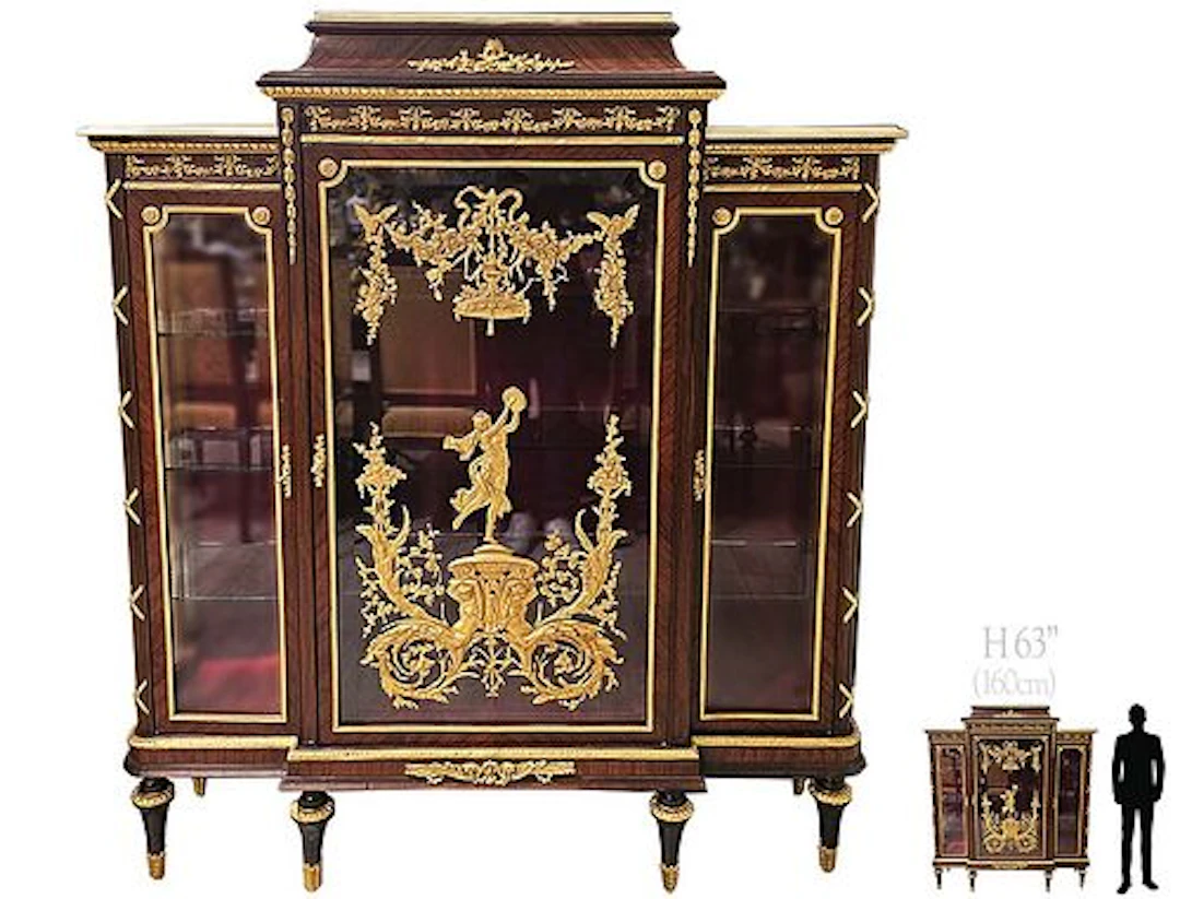 Large Linke Style French Bronze Mounted Vitrine Cabinet