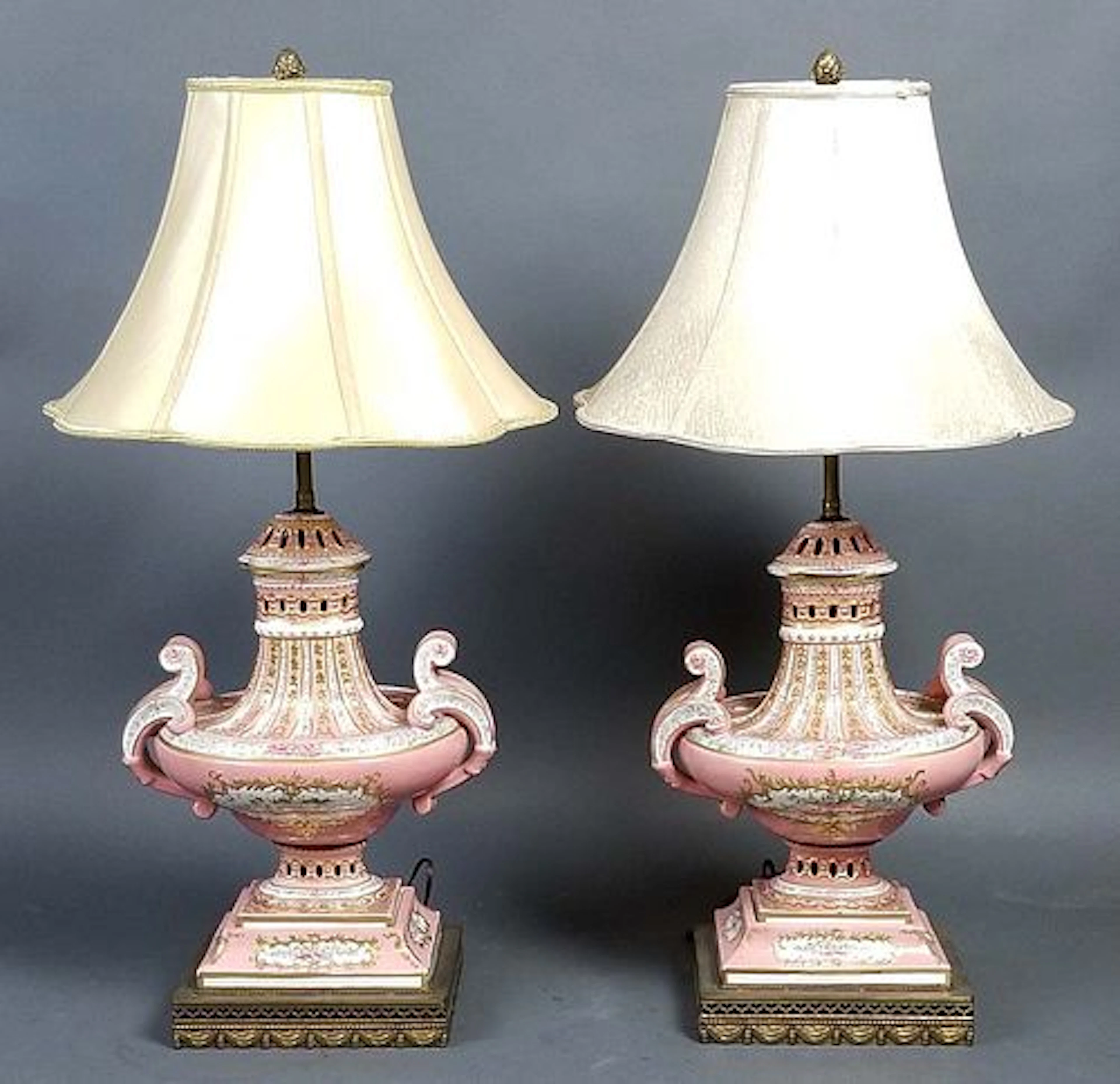 Pair of German Porcelain Lamps, Late 19th C.