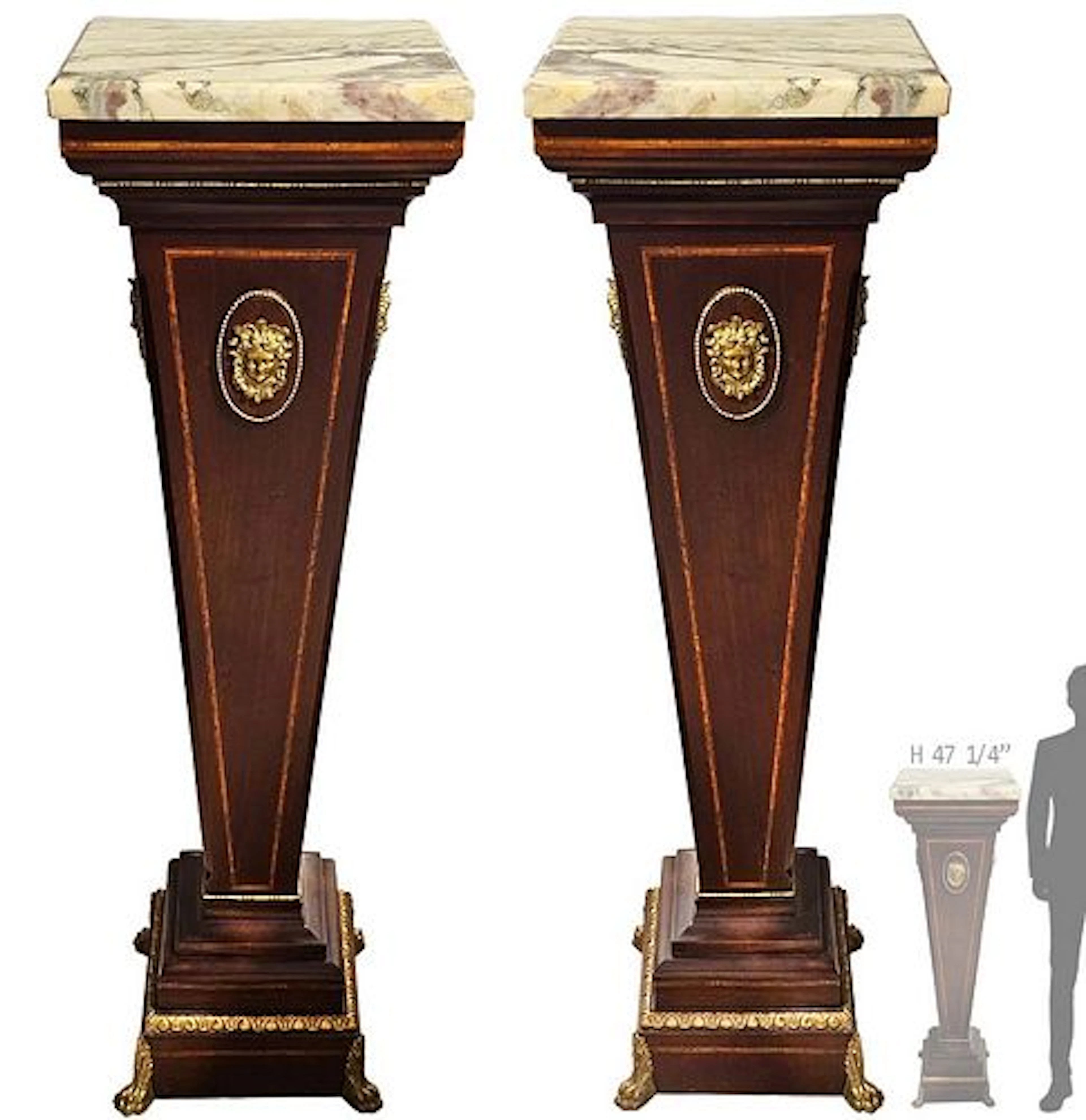 Pair Of Large Marble Top Bronze Mounted Figural Pedestals