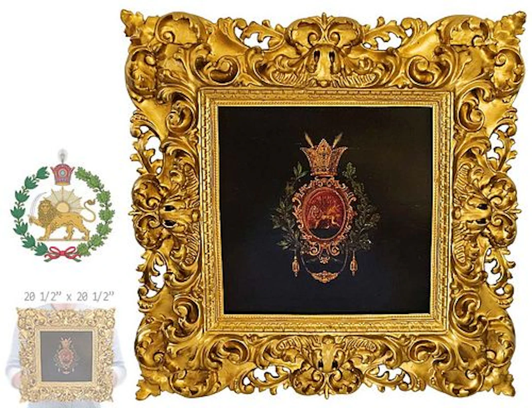 19th C. Persian Qajar Coat Of Arms (Lion & The Sun) Wooden Plaque