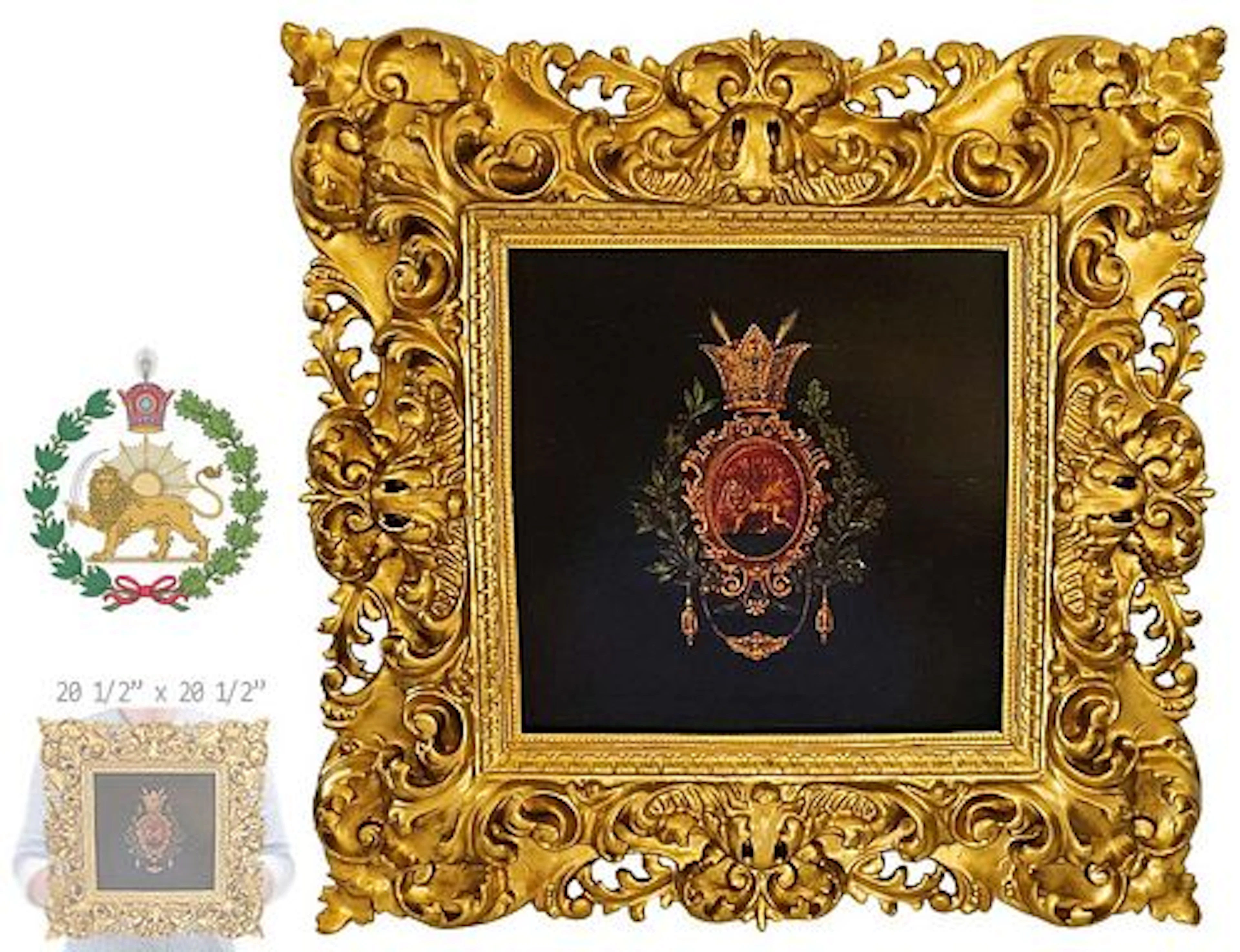 19th C. Persian Qajar Coat Of Arms (Lion & The Sun) Wooden Plaque