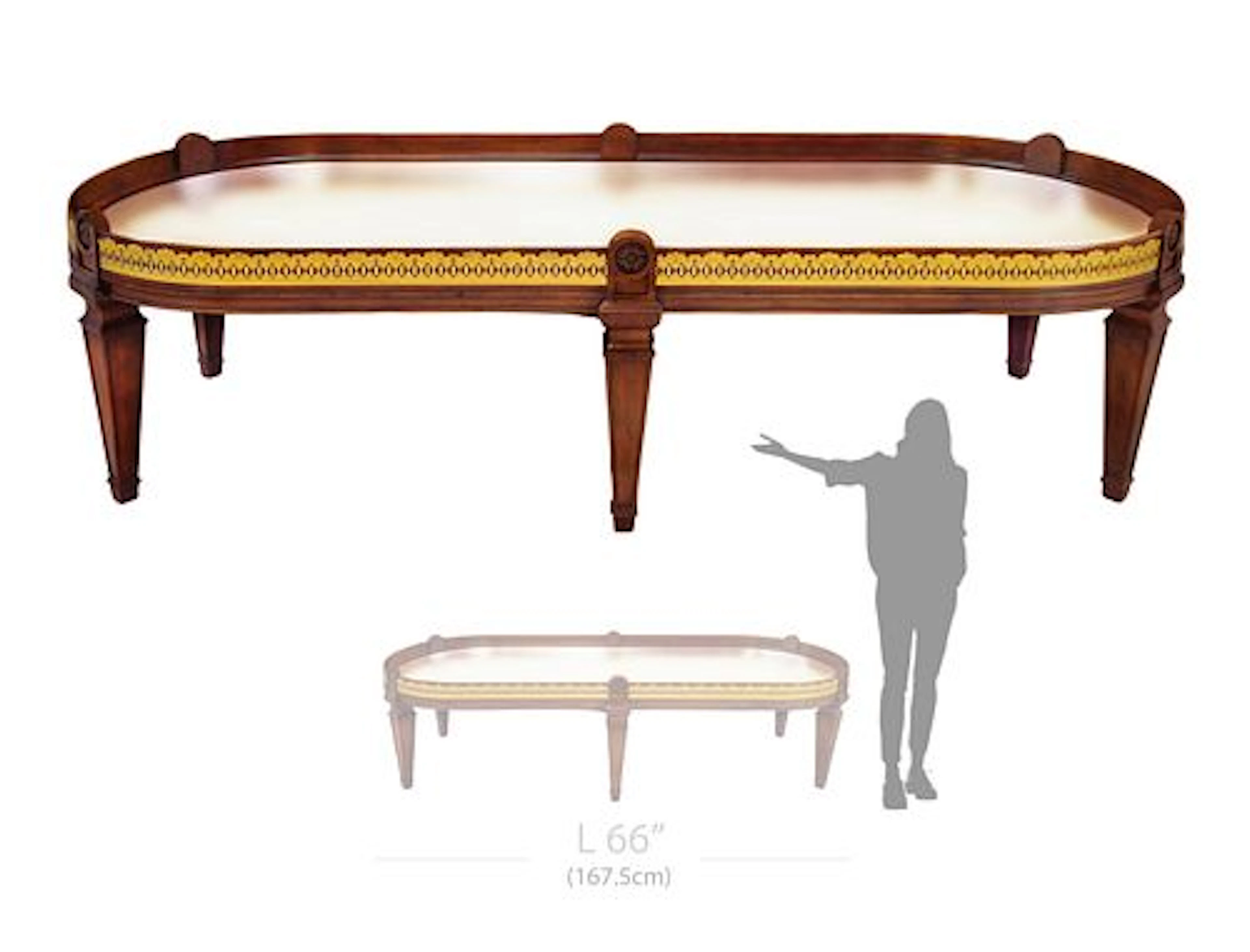 Large French Empire Style Bronze Mounted, Mirror Top Coffee Table