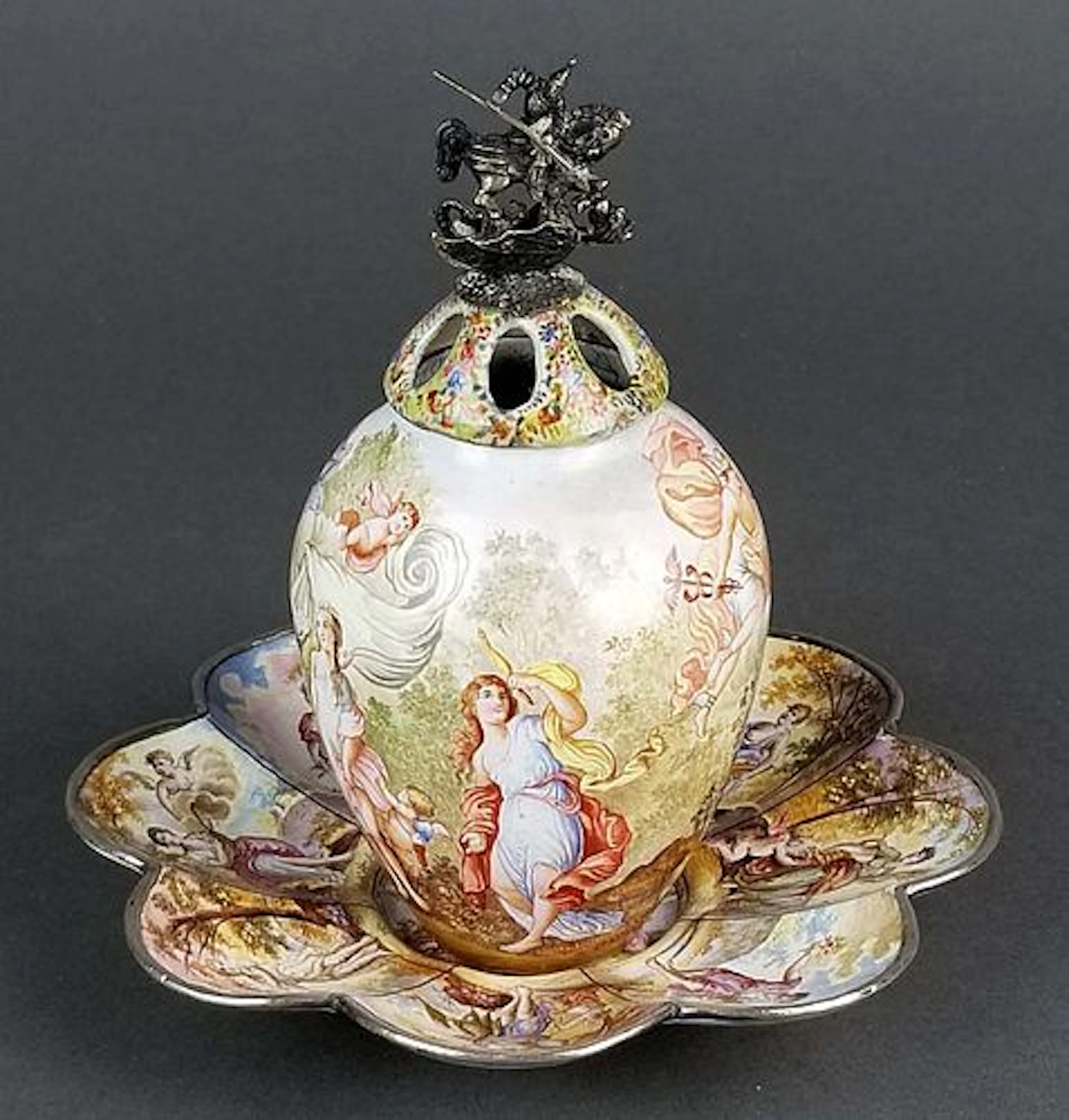 Magnificent Large Austrian Viennese Enamel on Silver