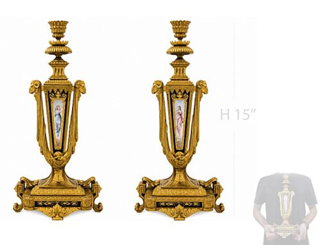19th C. Sevres Royal Blue Porcelain Figural Ormolu Mounted Candlesticks