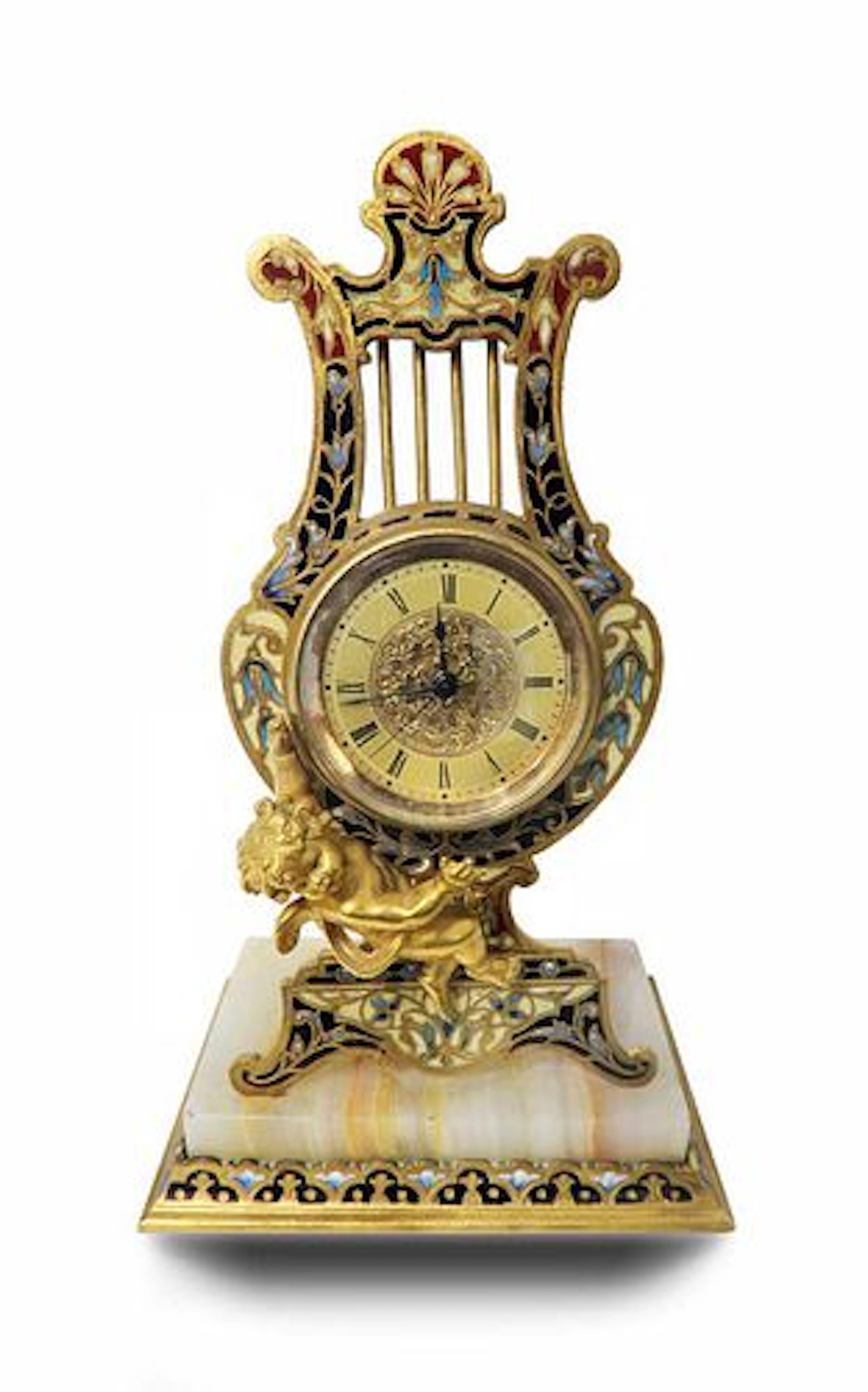 19th C. Champleve Figural Clock