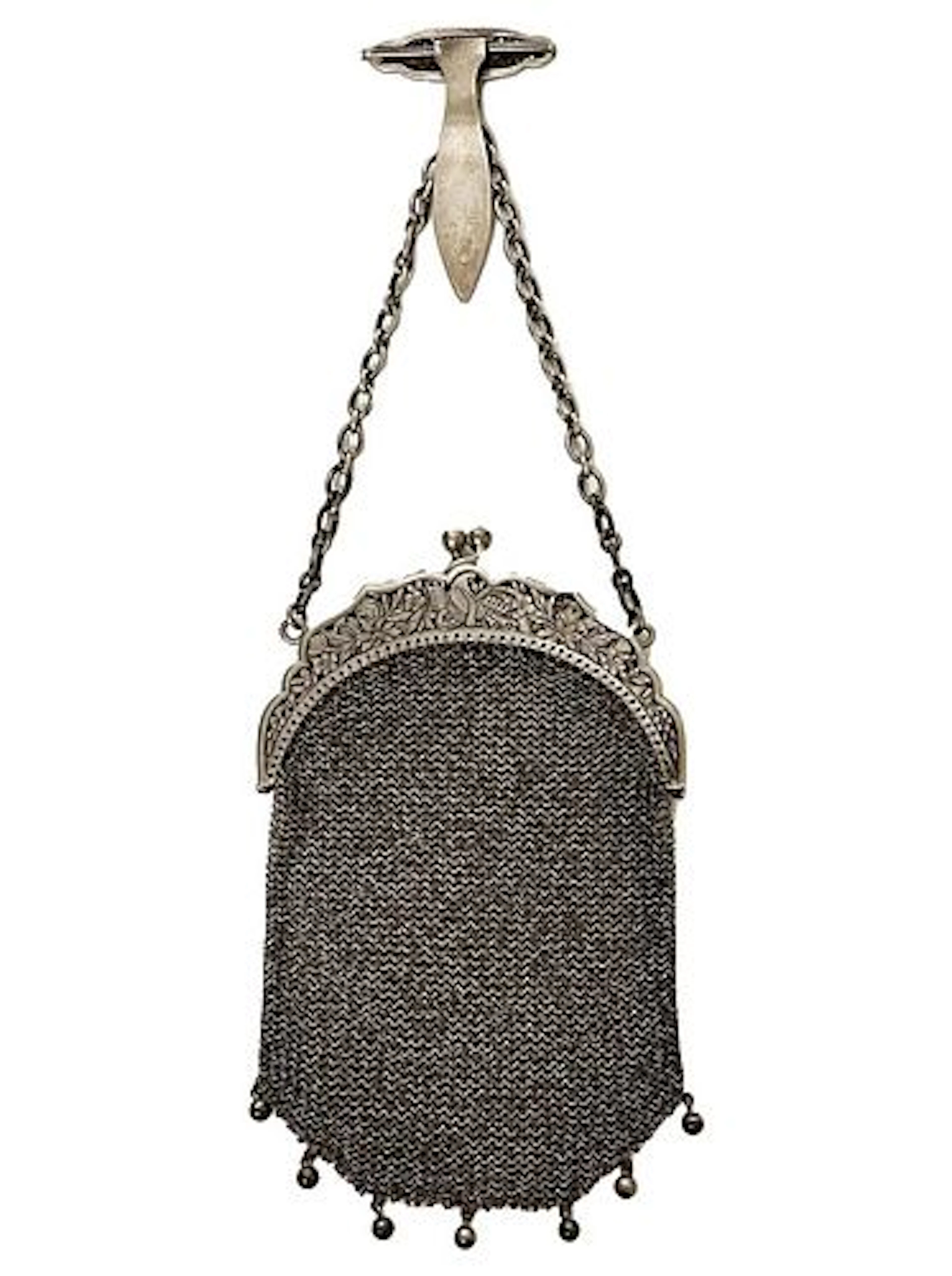 19th C. Hand Made 800 Silver Mesh Evening Bag Purse