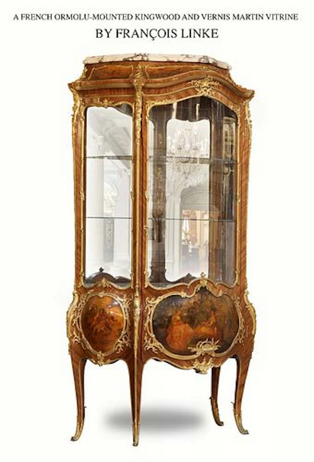 19TH C. FRANCOIS LINKE BROZE KINGWOOD VERNIS MARTIN VITRINE CABINET