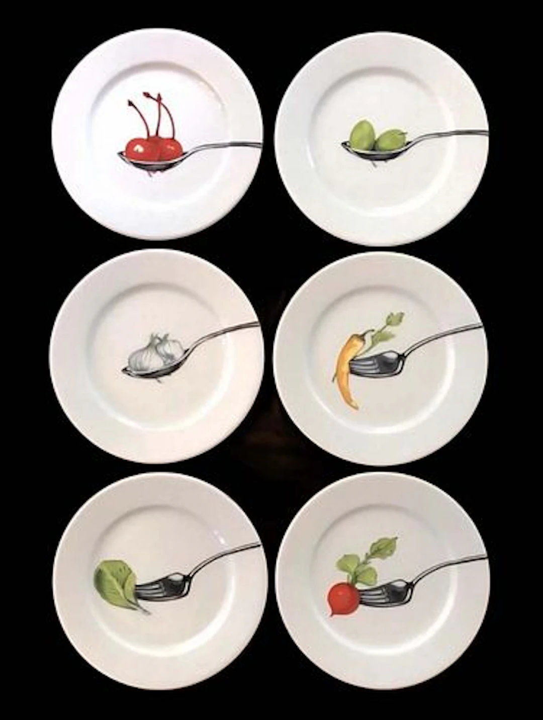 A Set of Six French De Limoges, Bon Apetit, Yves Deshoulieres Plates