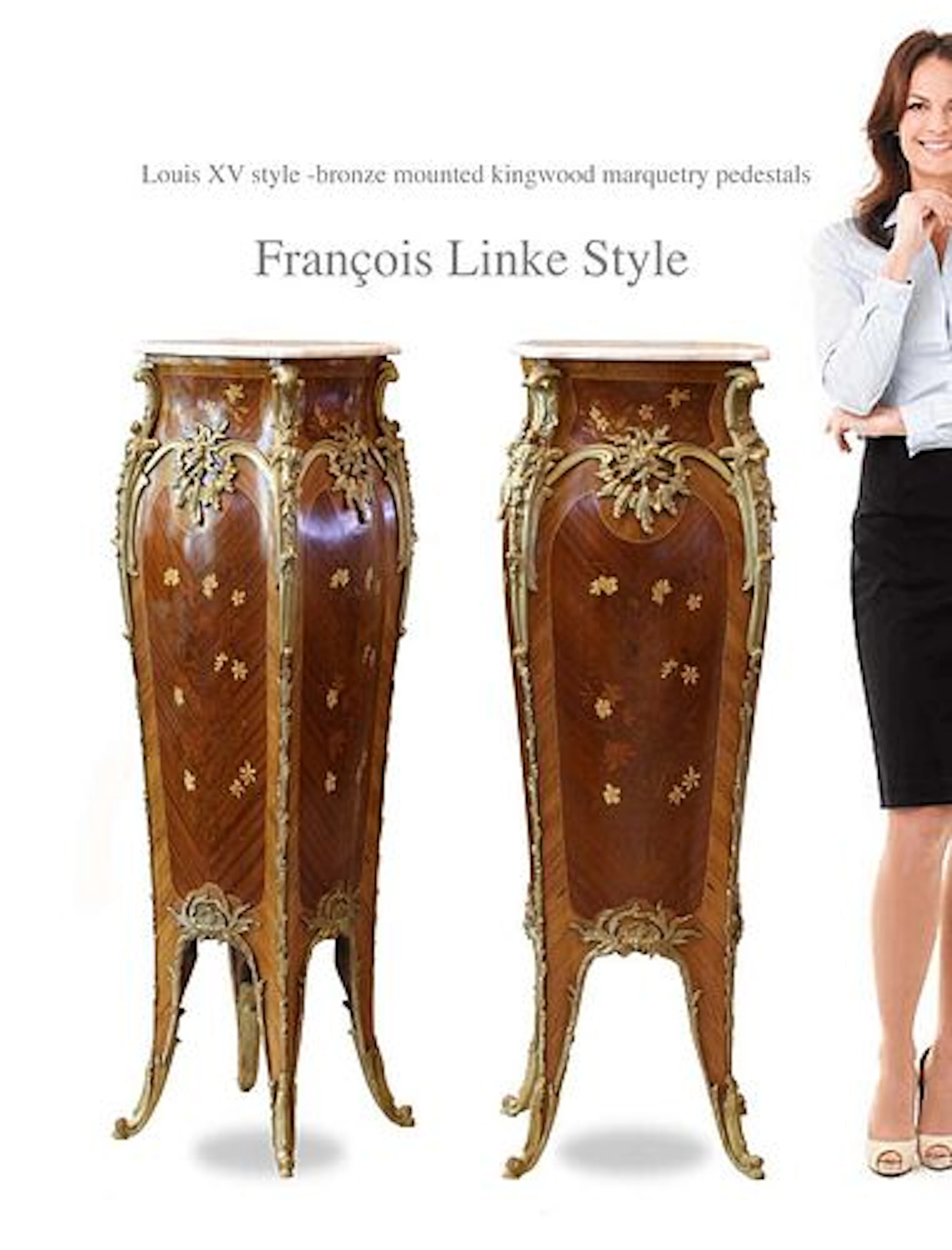 A Pair Of Francois Linke Style Louis XV Bronze Mounted Kingwood Marquetry