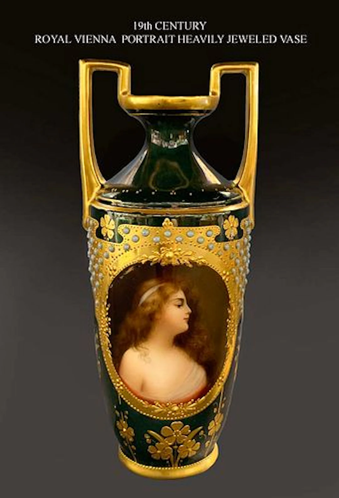 19th C. Royal Vienna Hand Painted Jeweled Vase