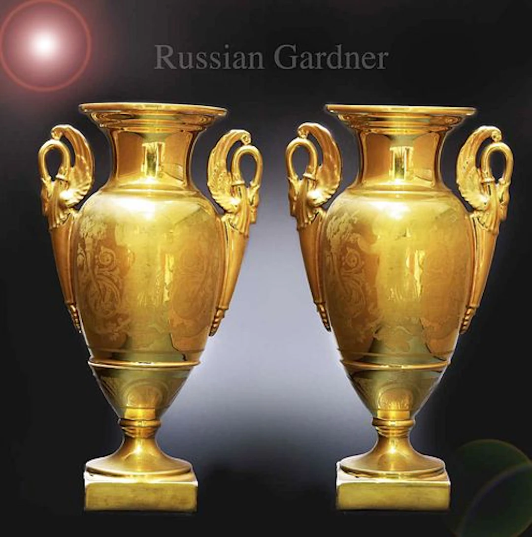 A Pair of 19th C. Russian Gilt Ground Porcelain Vase