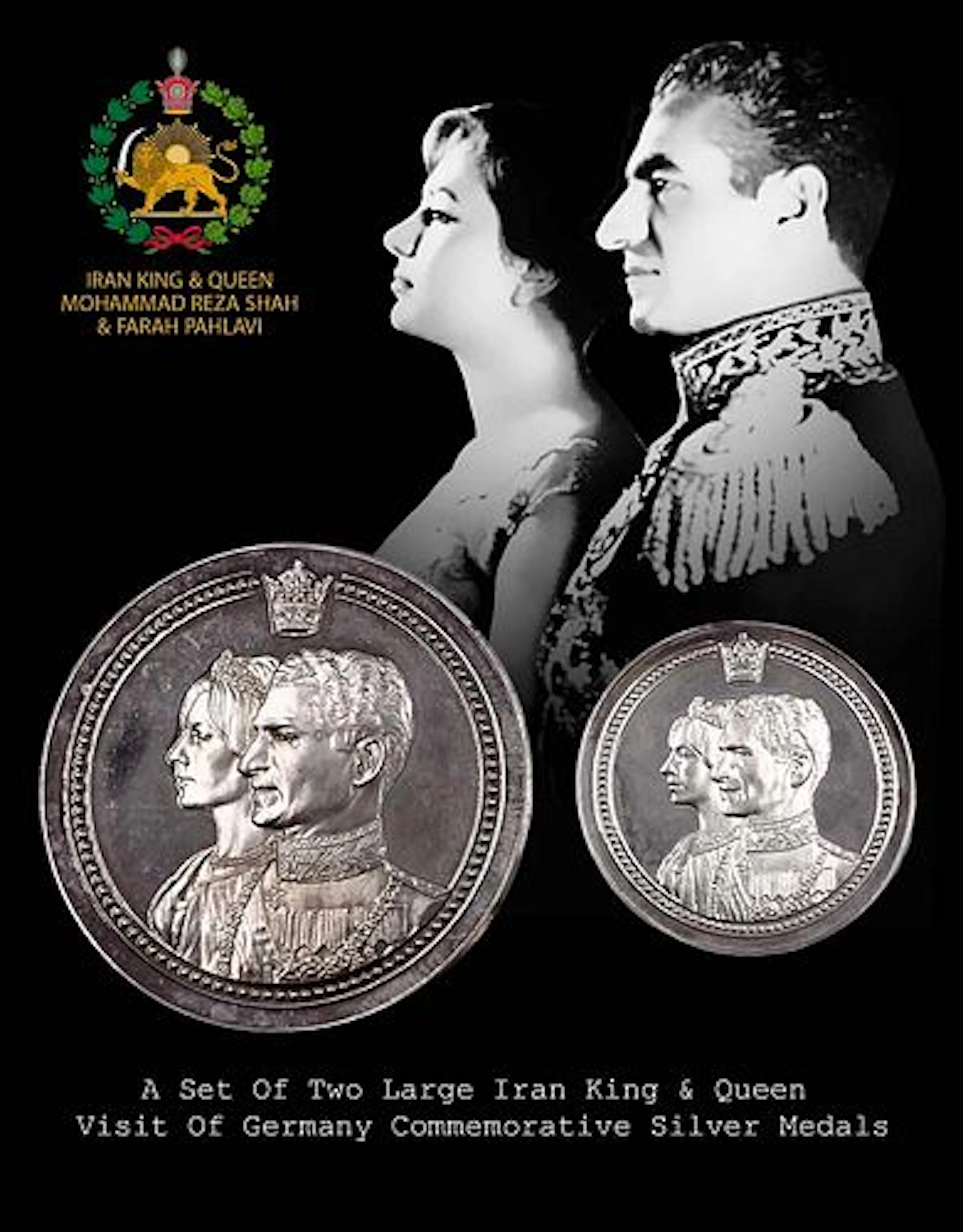 A Set Of Two Large Iran King & Queen Visit Of Germany Commemorative