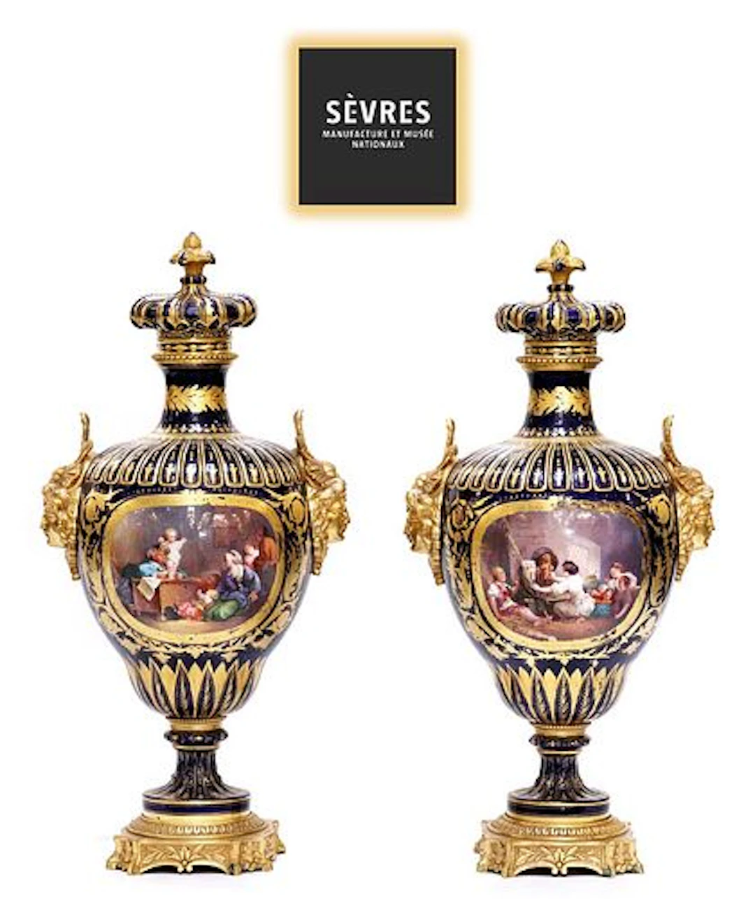 A Pair Of 19th Century Sevres Porcelain Bronze Figural Urns