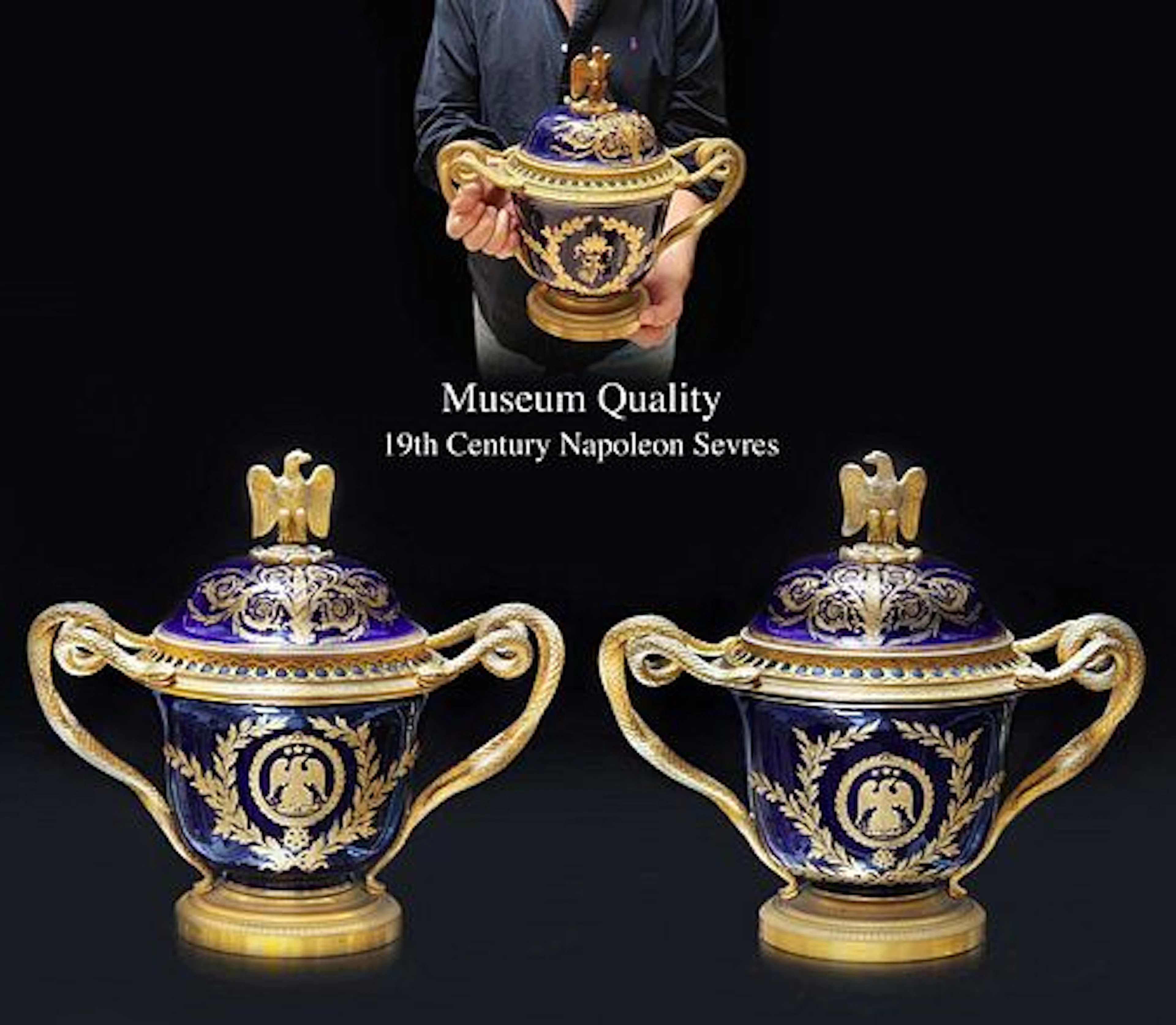 A Pair Of Museum Quality 19th Century Sevres Napoleon Porcelain Bronze