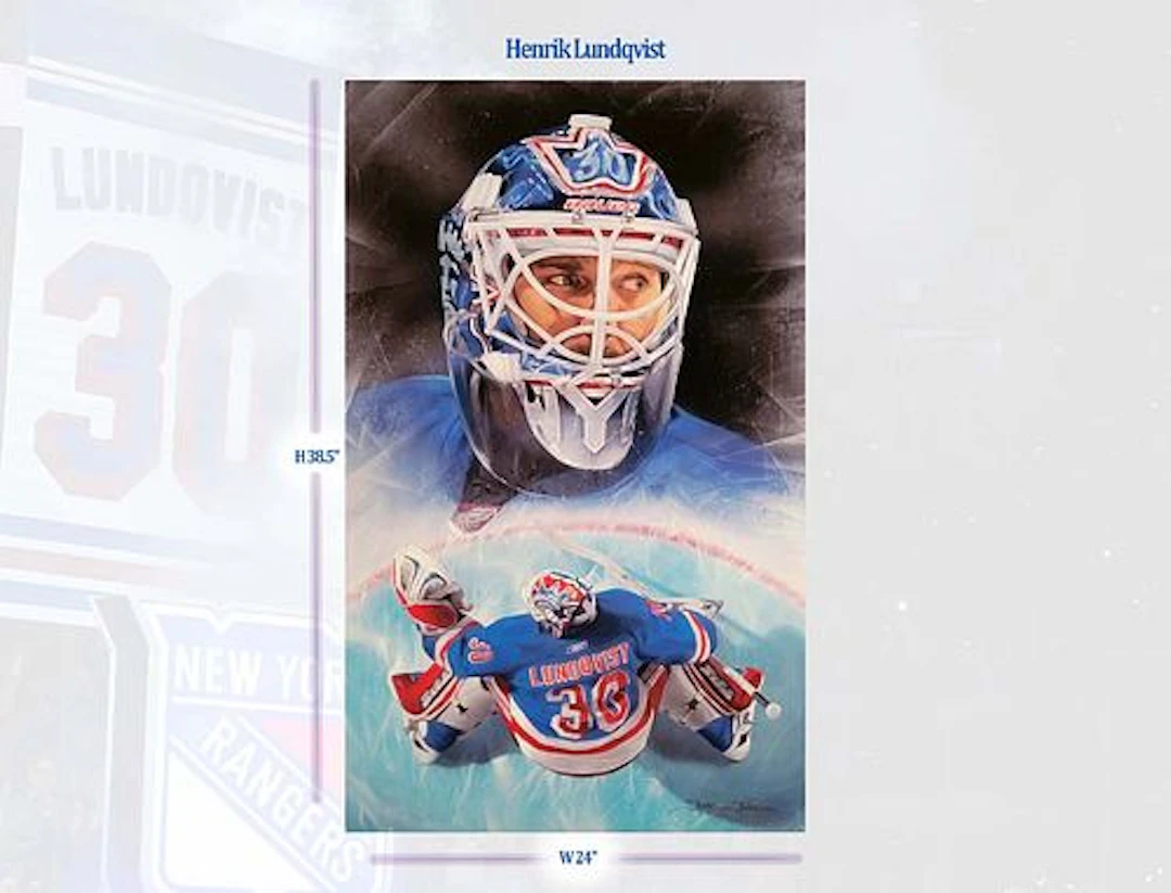 New York Rangers Henrik Lundqvist On Canvas Signed By Shane Stover