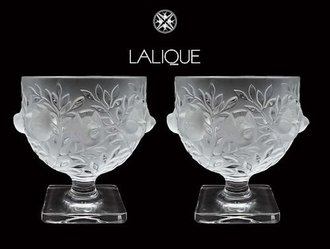 A Pair of LALIQUE Frosted Crystal Sparrow Figural Vases, Signed