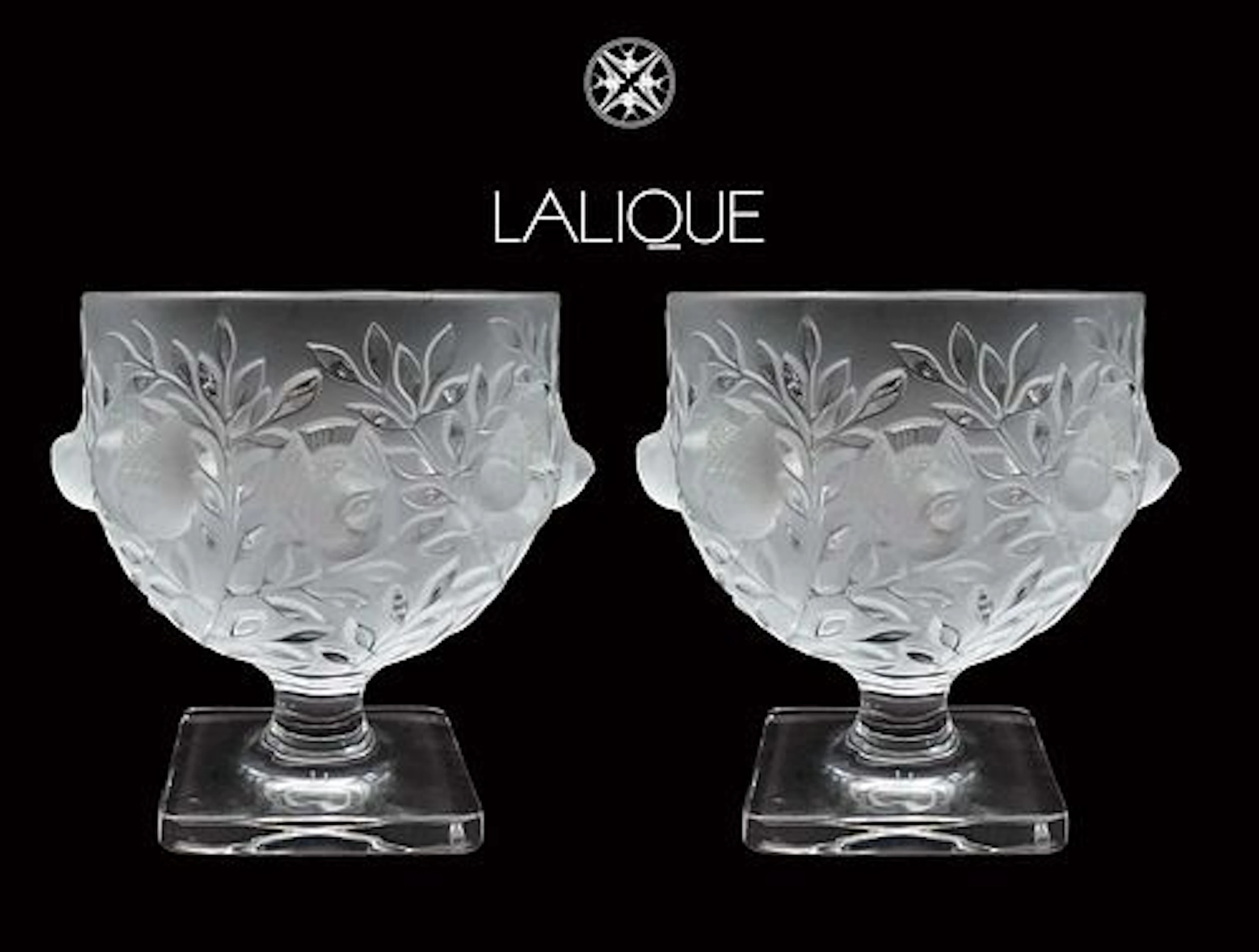 A Pair of LALIQUE Frosted Crystal Sparrow Figural Vases, Signed