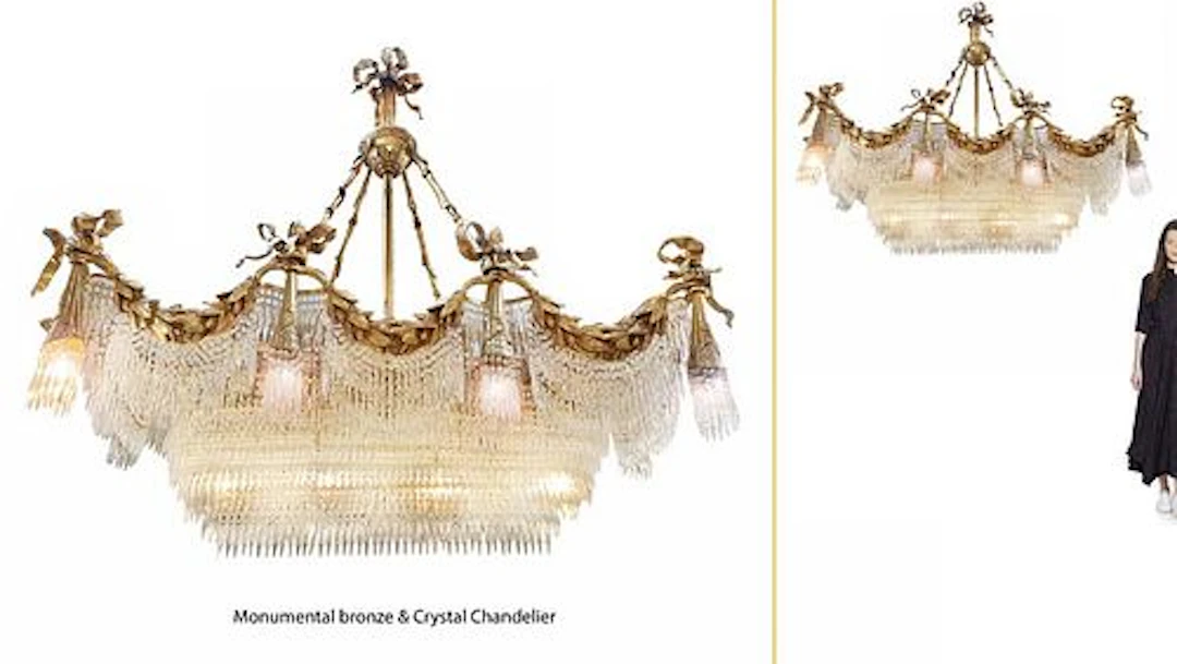 A Monumental Louis XVI Style Bronze & Crystal Chandelier
