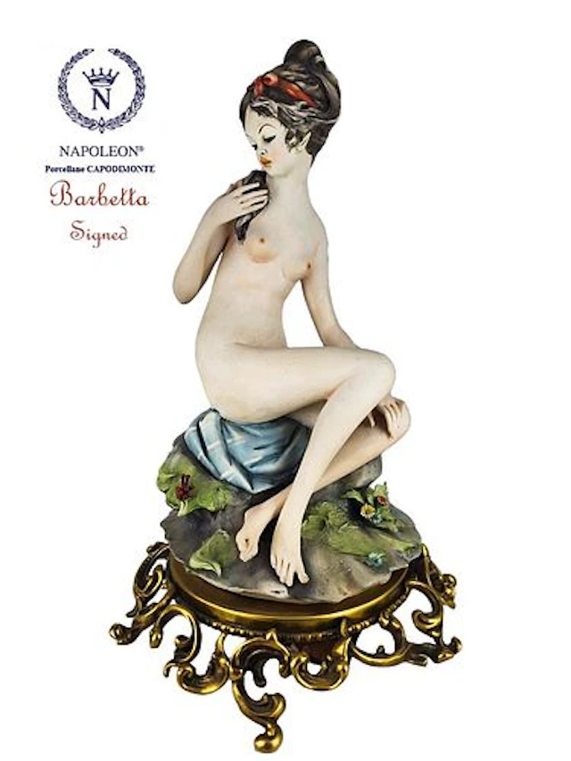 Naked Girl Seared On Rock, A Vintage Capodimonte Hallmarked Figurine