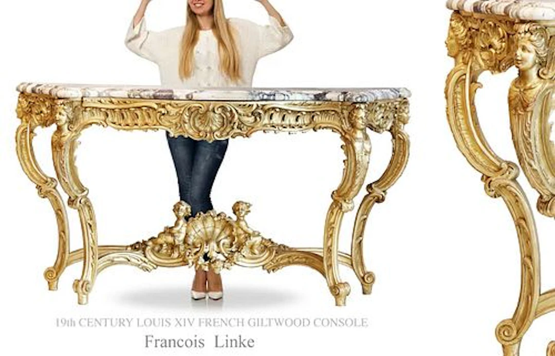 A Large 19th C. French F. Linke Louis XIV Style Giltwood Console Table