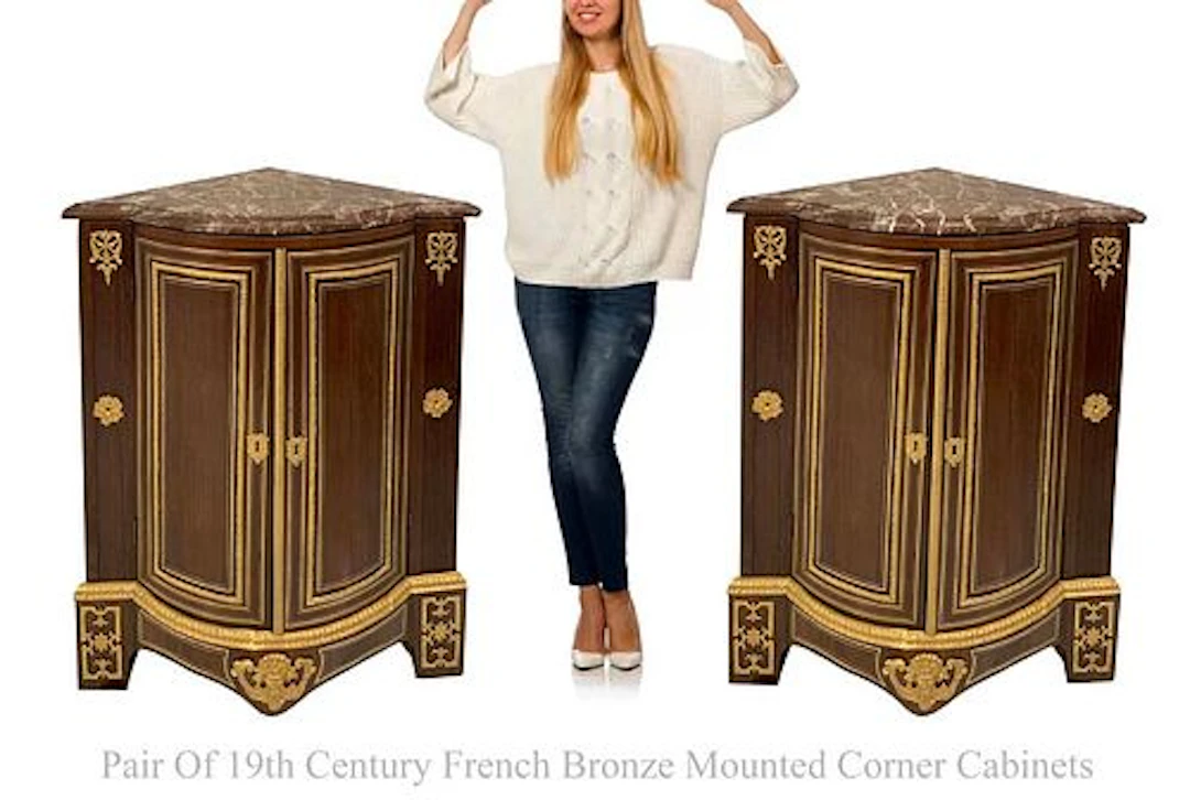 A Pair Of 19th C. French Bronze Mounted Corner Cabinets
